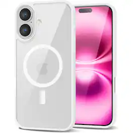 Entronix - Magnetic iPhone 16 Plus Case - Clear Back with Soft Matte Frame for Ultimate Protection - White
