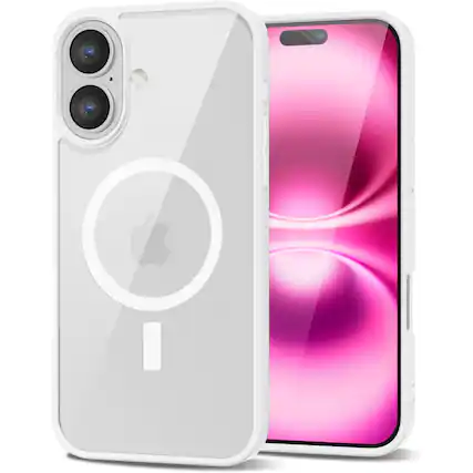 Front. Entronix - Entronix Magnetic iPhone 16 Plus Case - Clear Back with Soft Matte Frame for Ultimate Protection - White.