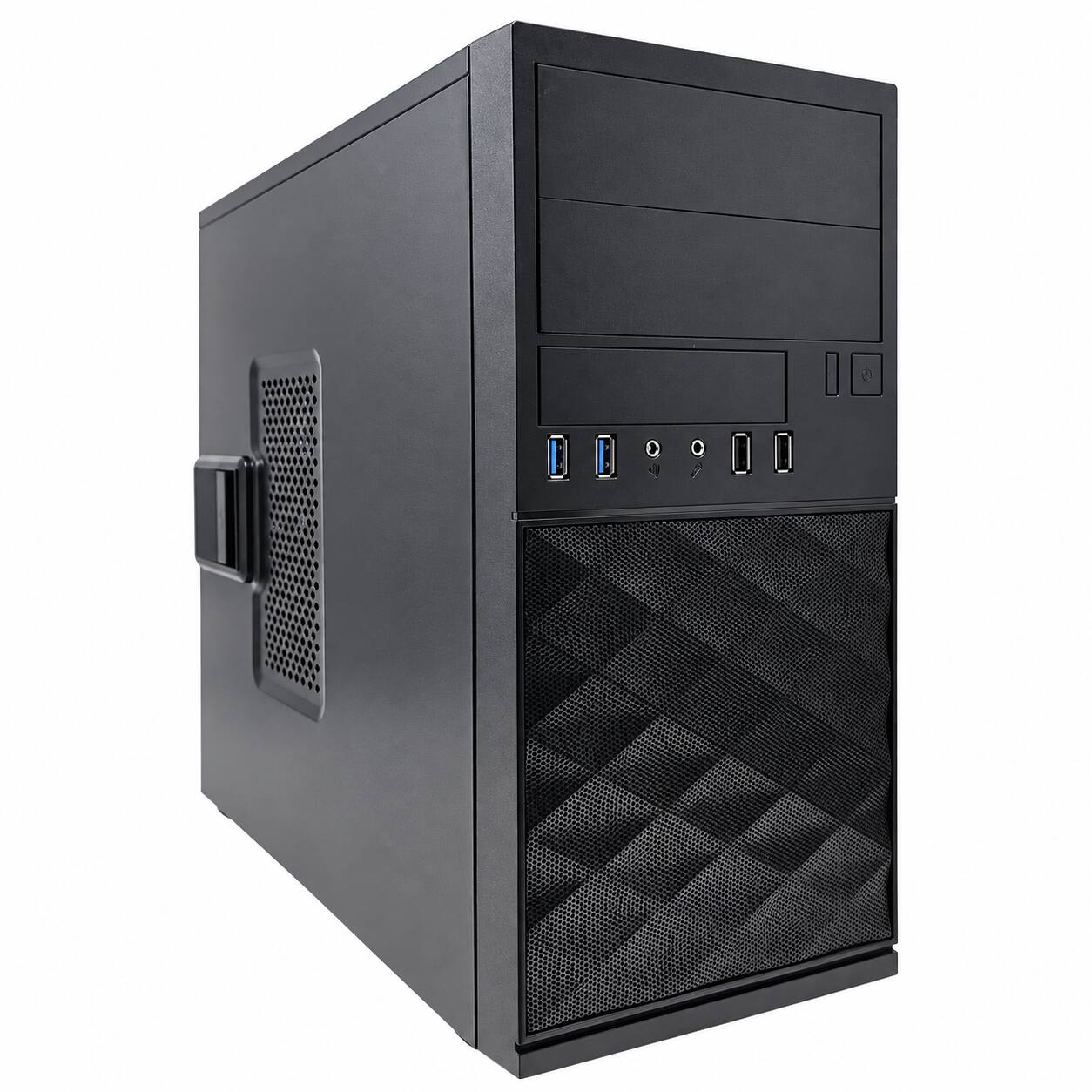 Front. In Win - EFS052 Micro-ATX Mini Tower PC Case with 450W Power Supply Pre-Installed, 7 Drive Bays, 92mm Rear Fan - Black.