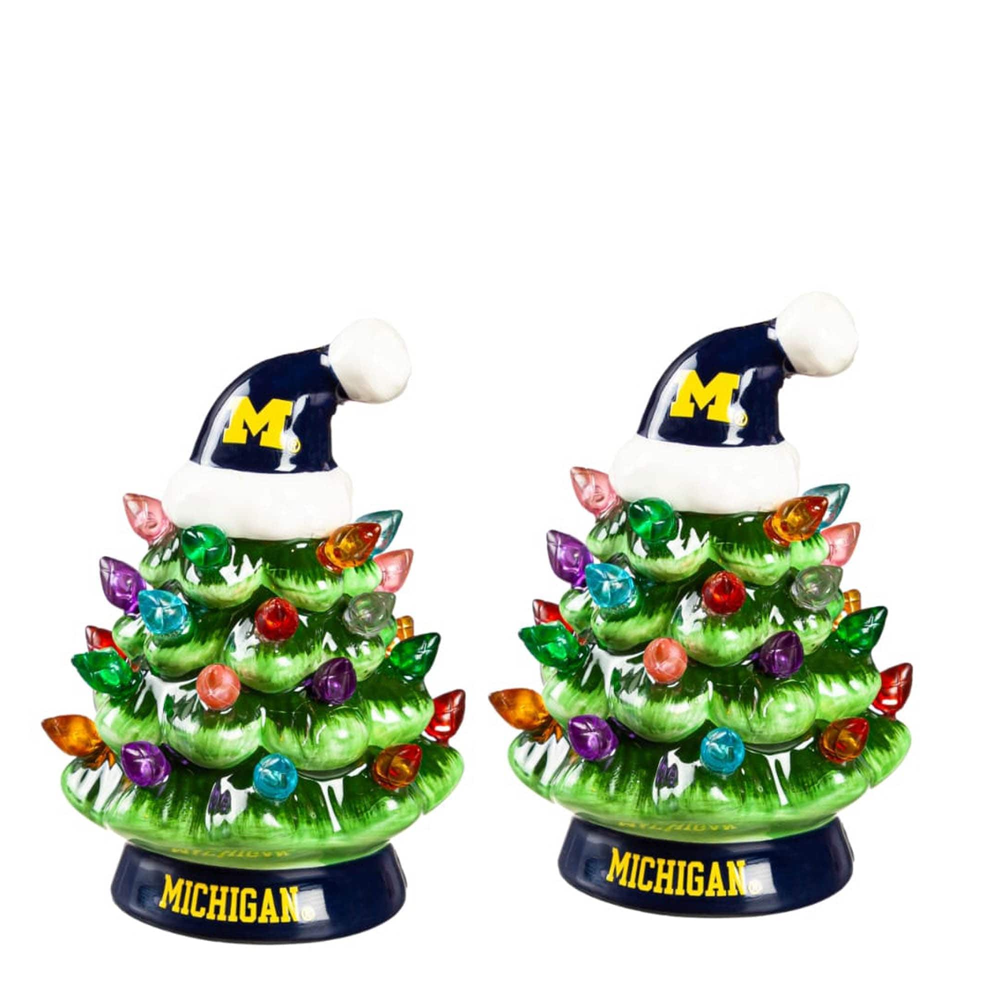 Evergreen Enterprises - Michigan Wolverines 2-Pack 4" Ceramic LED Christmas Tree Set - Multicolor