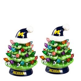 Evergreen Enterprises - Michigan Wolverines 2-Pack 4" Ceramic LED Christmas Tree Set - Multicolor