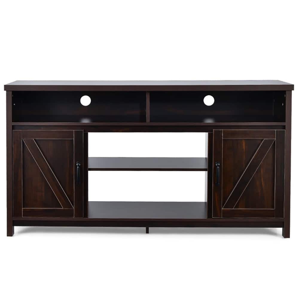 Pefilos - 59 Inch TV Media Center Console Cabinet with Barn Door for TV's Inch- Mid Century Modern Living Room Bedroom - Brown