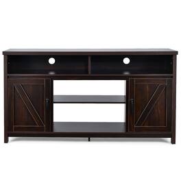 Pefilos - 59 Inch TV Media Center Console Cabinet with Barn Door for TV's Inch- Mid Century Modern Living Room Bedroom - Brown