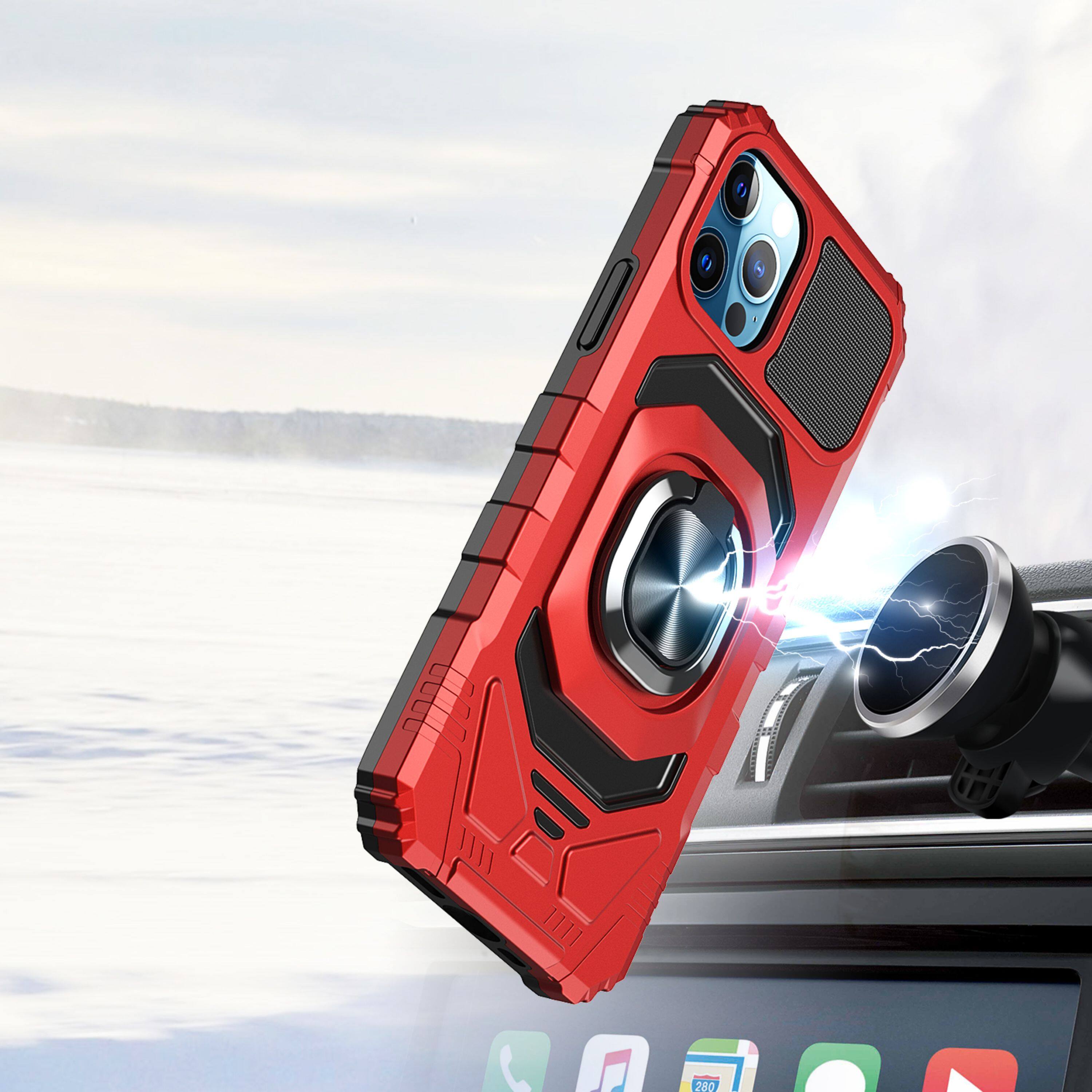 Angle. Kitcheniva - Case Shockproof Dual Layer Phone Case With Ring Stand Tempered Glass For iPhone 12 Pro Max Red - Red.