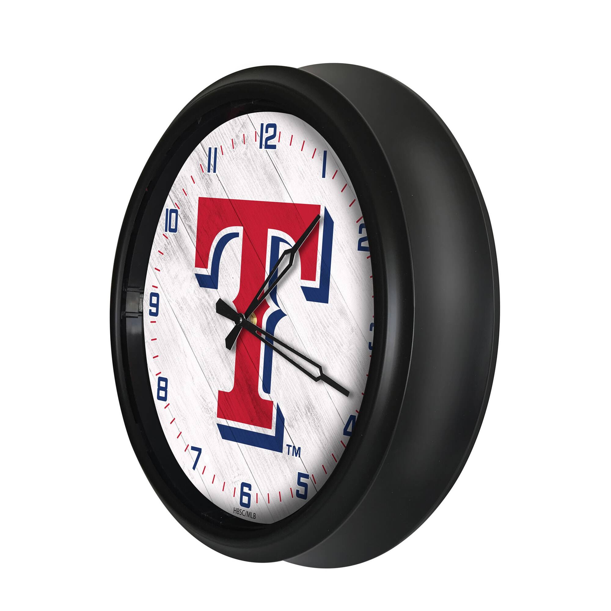 Alt View 1. Holland Bar Stool Co. - Texas Rangers Indoor/Outdoor LED Wall Clock - Multicolor.