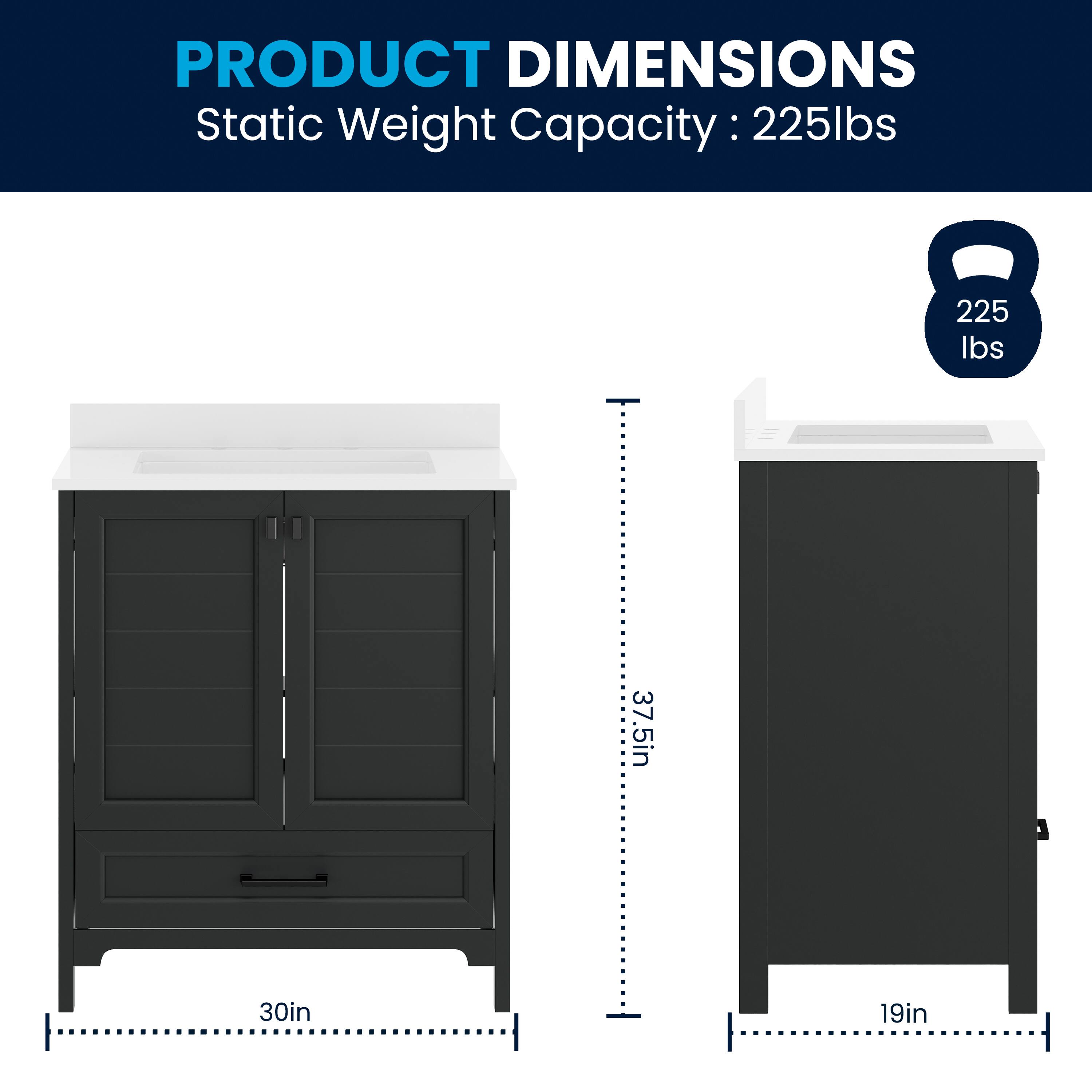PRODUCT DIMENSIONS  
Static Weight Capacity: 225lbs  
37.5in  
30in  
19in