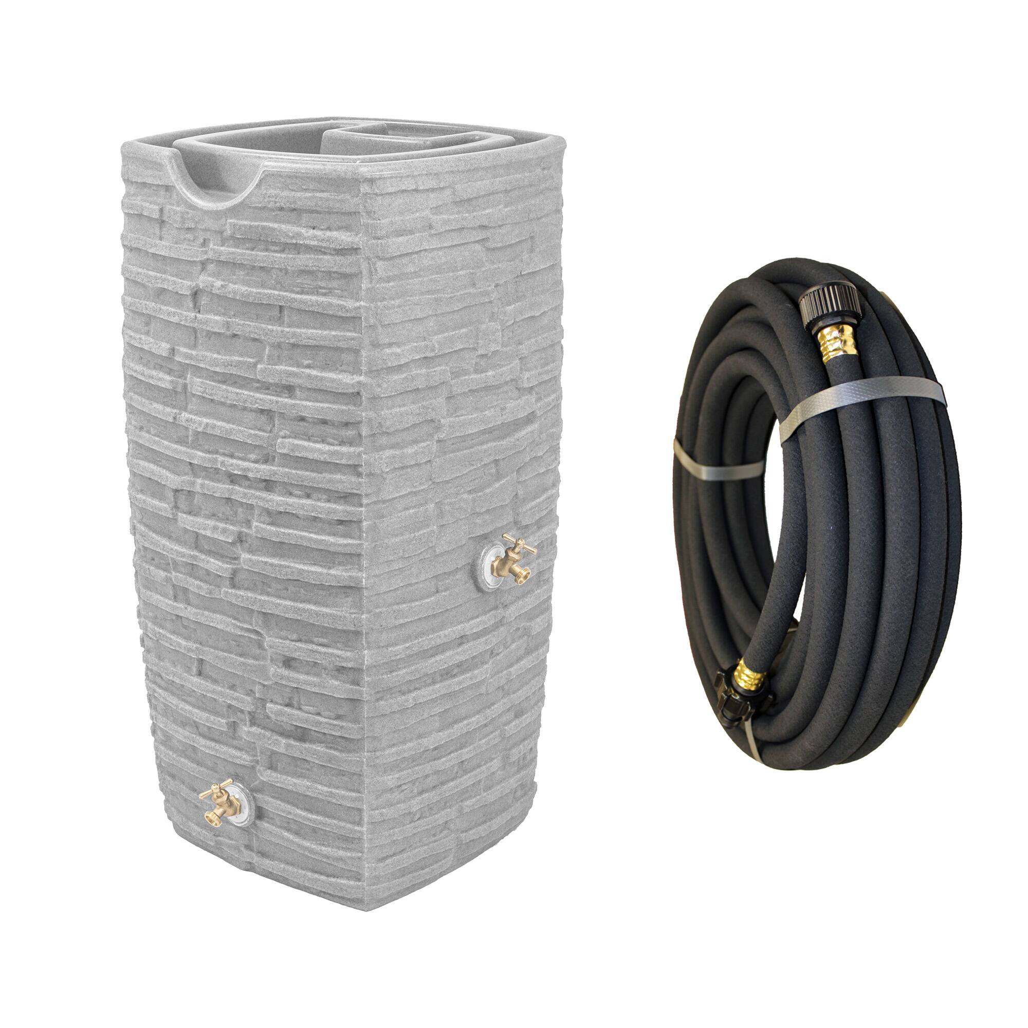 Front. Good Ideas - Good Ideas Impressions Riverwalk 50 Gallon Rain Barrel, Light Granite & 50' Hose.