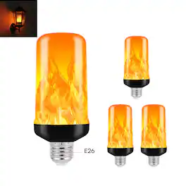 PRIMEPLUS - 5W LED Dynamic Flame Light Bulbs 2/ with E26 Base for Halloween and Party Decor - 4 Pack