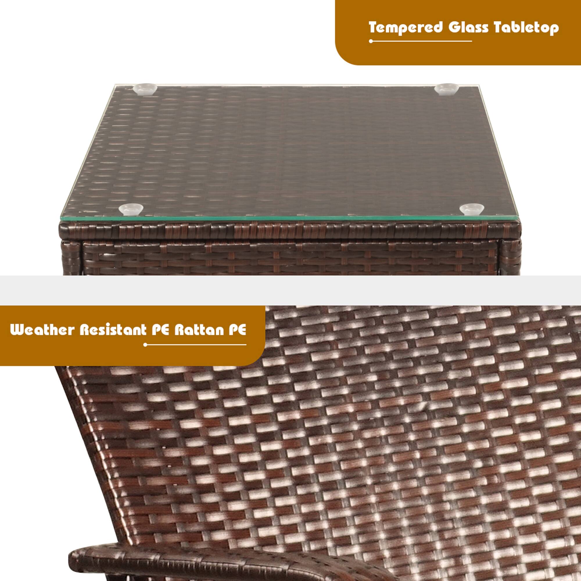 Tempered Glass Tabletop
Weather Resistant PE Rattan PE