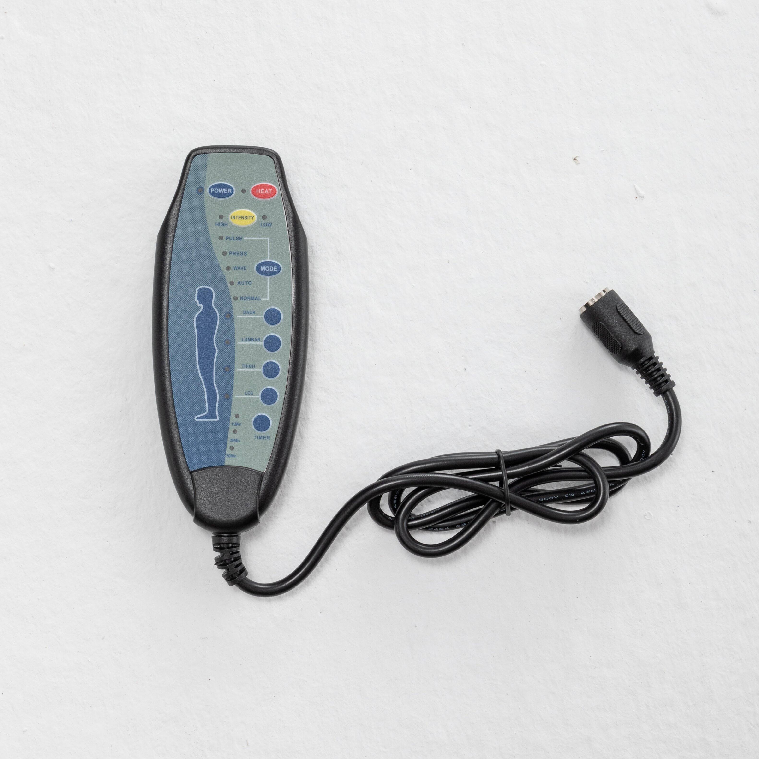 Sure, here is the corrected and grouped text from the image:

- POWER
- HEAT
- INTENSITY
  - LOW
  - HIGH
- PULSE
- WAVE
- MODE
  - AUTO
  - NORMAL
  - BACK
  - LUMBAR
  - THIGH
- TIMER
- TENS
- TENS/EMS