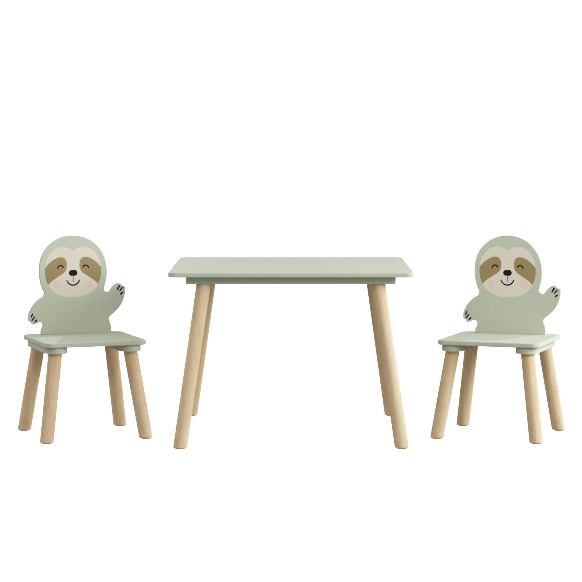 Alt View 7. Tiramisubest - Kids Table and Chair Set with 2 Cute Sloth Chairs,Wooden Toddler Activity Table,Cute Animal Design Play & Study Set - Natural Wood,Sage Green.