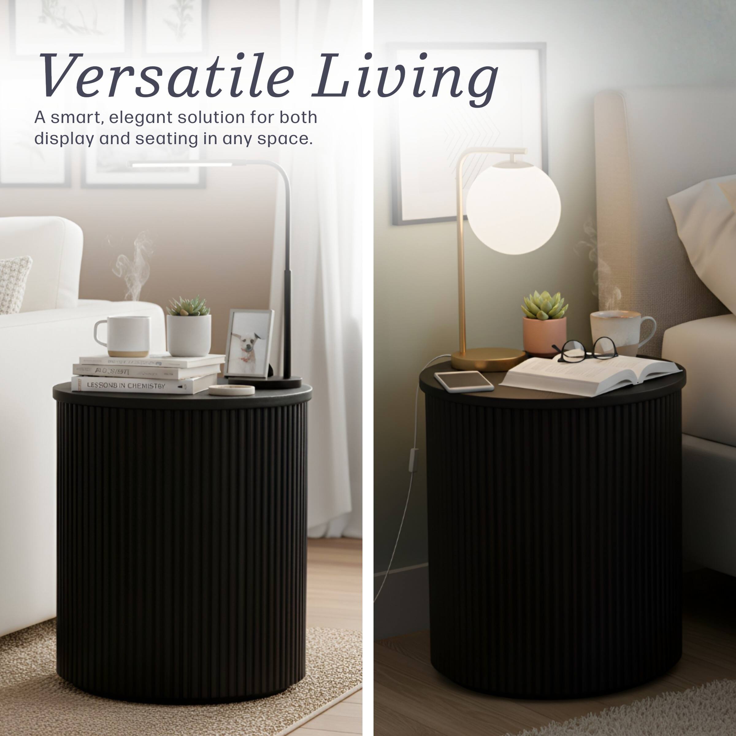 Versatile Living  
A smart, elegant solution for both display and seating in any space.  
LESSONS IN CHEMISTRY
