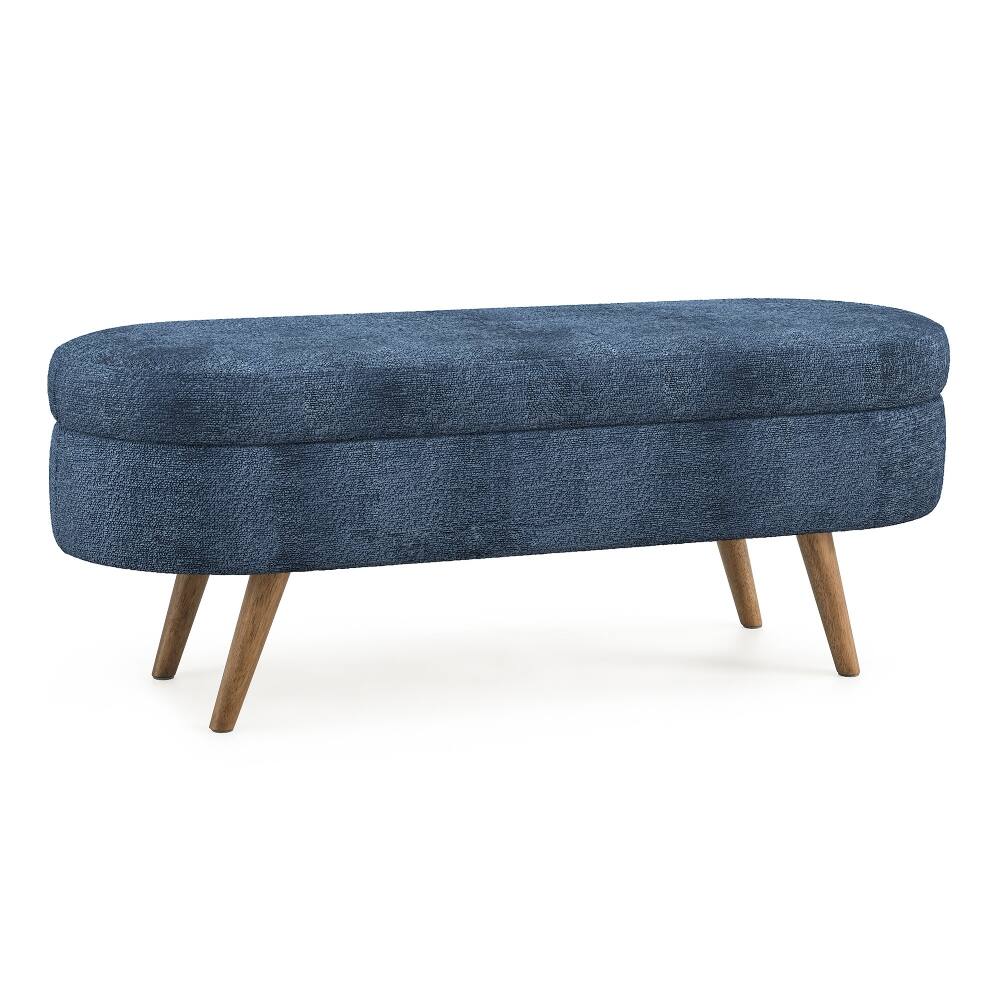 Alt View 7. Ropilly - Ropilly Oval Storage Bench Dark Blue Pleated Fabric Ottoman with Rubber Wood Legs, 43.5 Inch - Dark Blue.