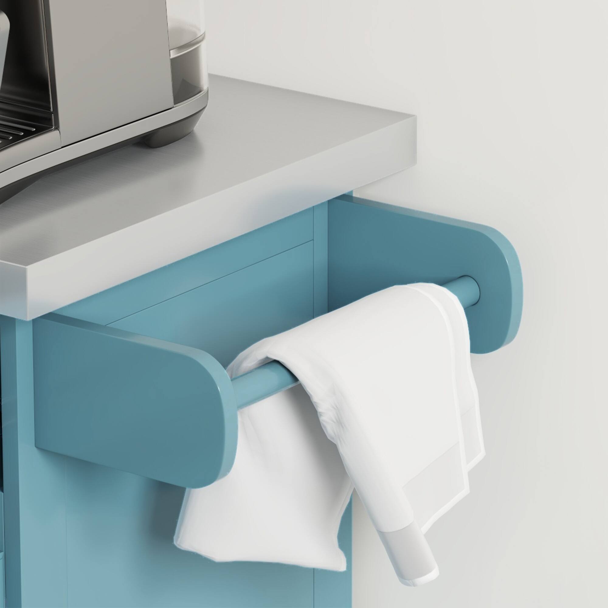 Alt View 8. Homcom - Rolling Kitchen Island Cart, Portable Table with Stainless Steel Top, Adjustable Shelves, Knife and Towel Rack - Light Blue.