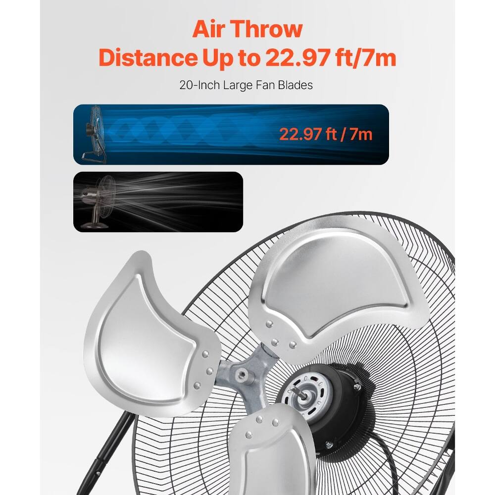 Air Throw Distance Up to 22.97 ft/7m  
20-Inch Large Fan Blades  
22.97 ft/7m