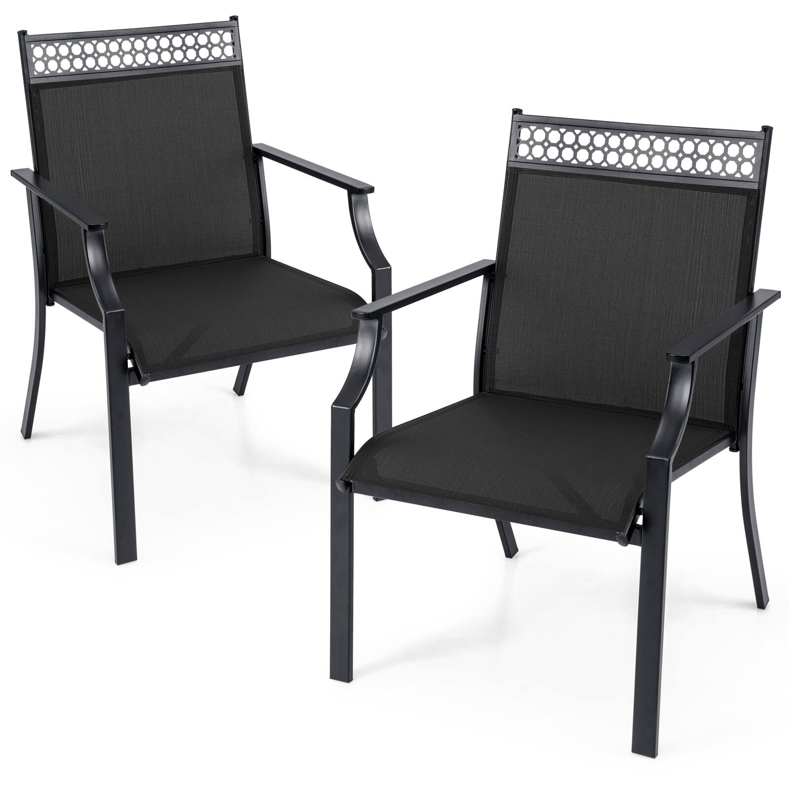 Alt View 5. Gymax - Gymax 4 PCS Patio Chairs w/ All Weather Breathable Fabric High Backrest Blue - Black.
