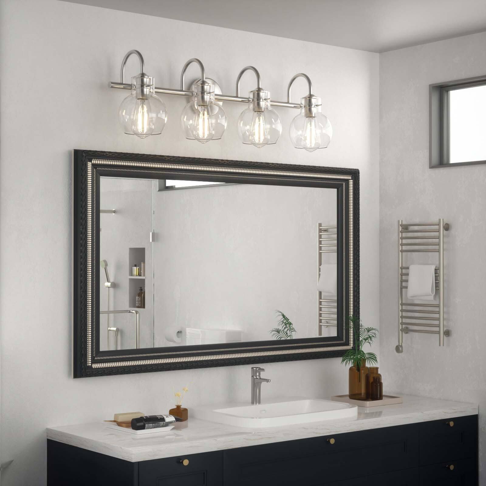 Angle. PAIHOME - Bathroom Vanity Lighting Fixtures, 24" Modern Vanity Lights Over Mirror with Globe Glass Shade E26 Base Wall Sconce - Silver.