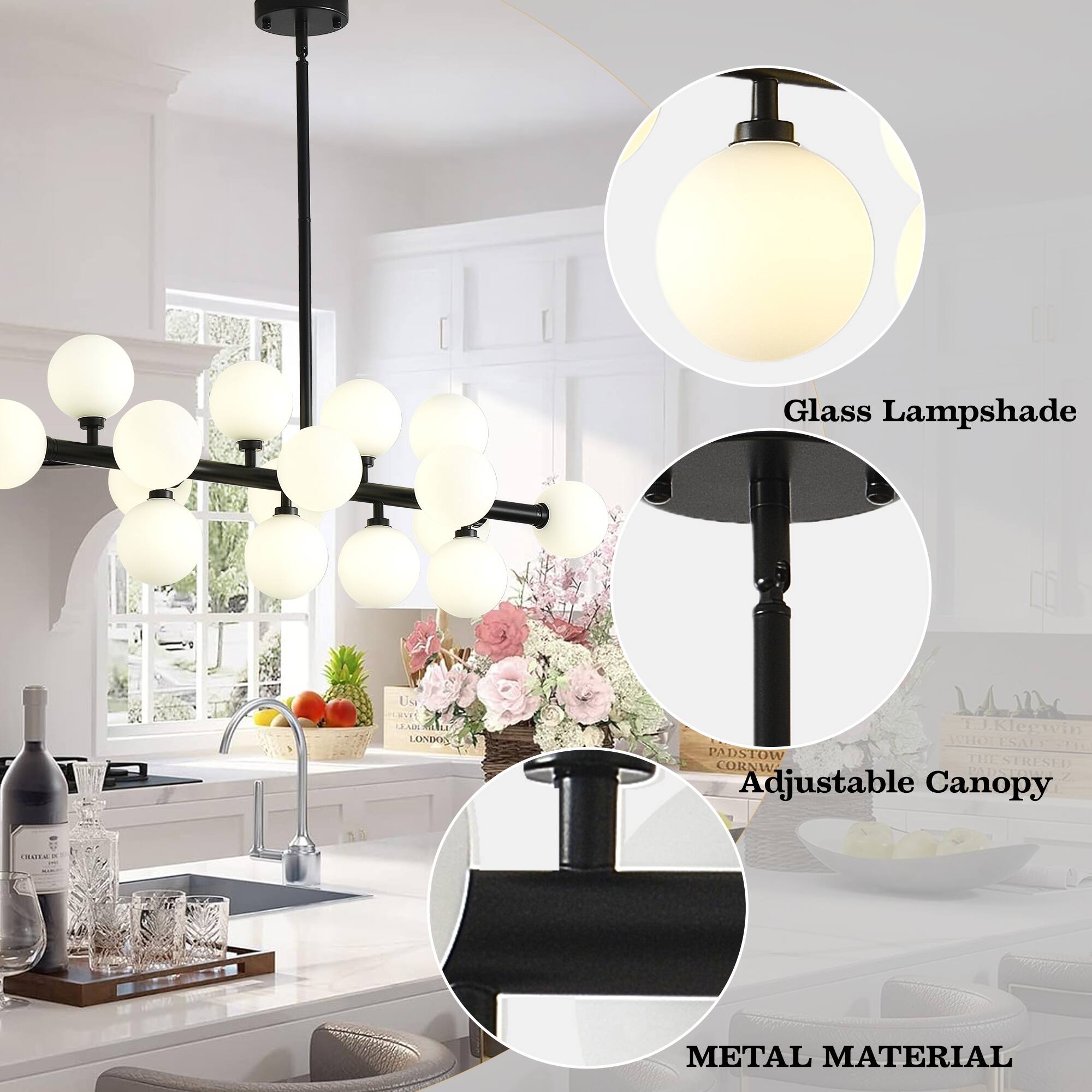 Glass Lampshade  
Adjustable Canopy  
METAL MATERIAL