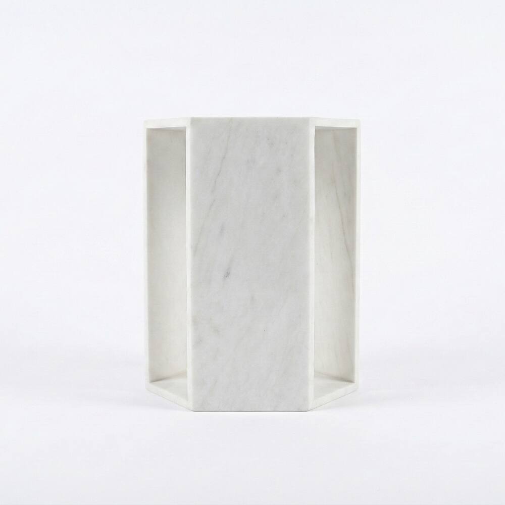 Alt View 7. Loheer - Loheer White Marble Side Table Hexagon Accent Table Stone Pedestal Table Matte Minimalist Drink Table for Living Room - White.