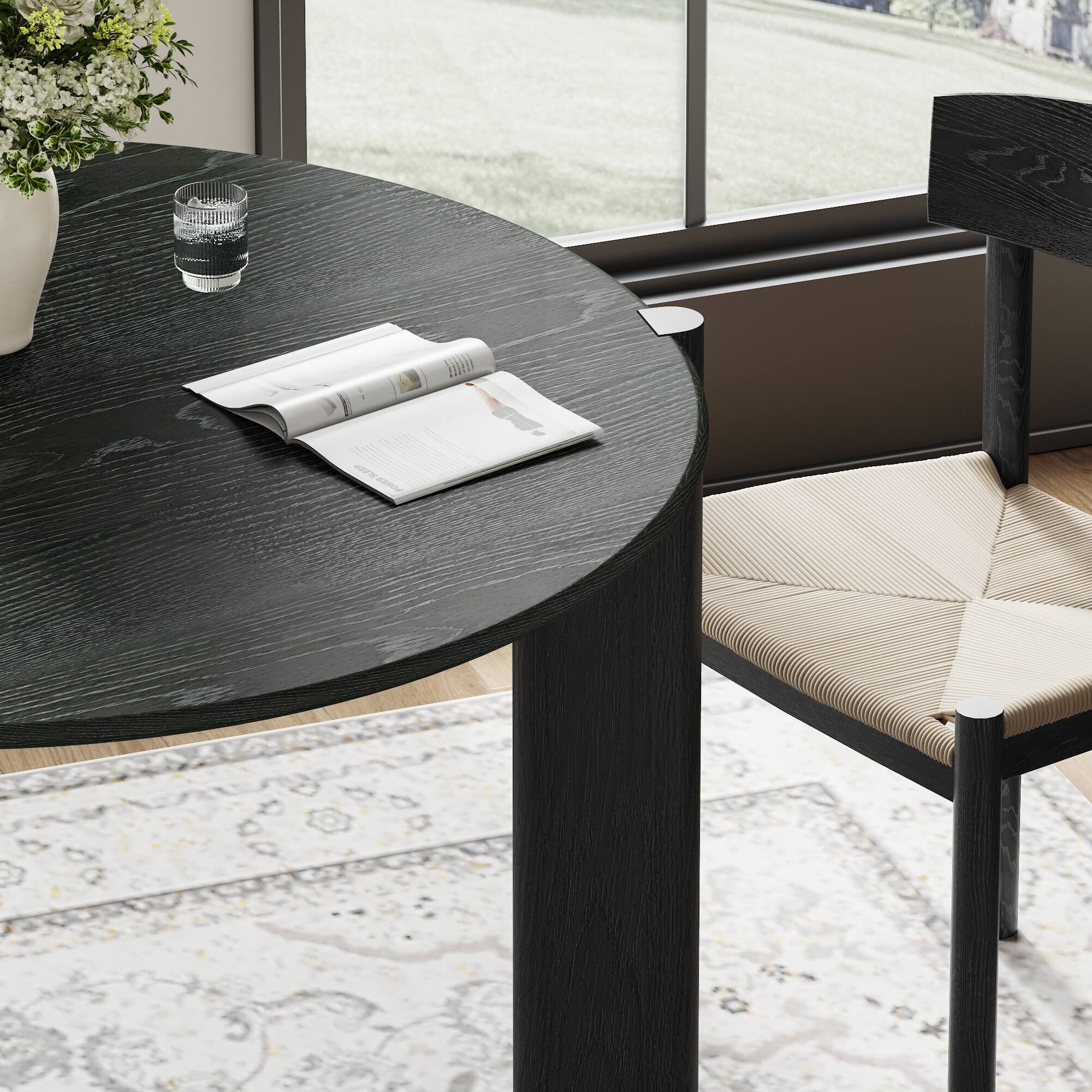Alt View 2. Lirago - 42" Bordered style Modern Round Wood Dining Table Solid Wood Legs Base for Home - Black.