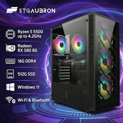 STGAubron Gaming Desktop PC,AMD Ryzen 5 5500 up to 4.2GHz, Radeon STGAubron Gaming Desktop PC,AMD Ryzen 5 5500 up to 4.2GHz, Radeon