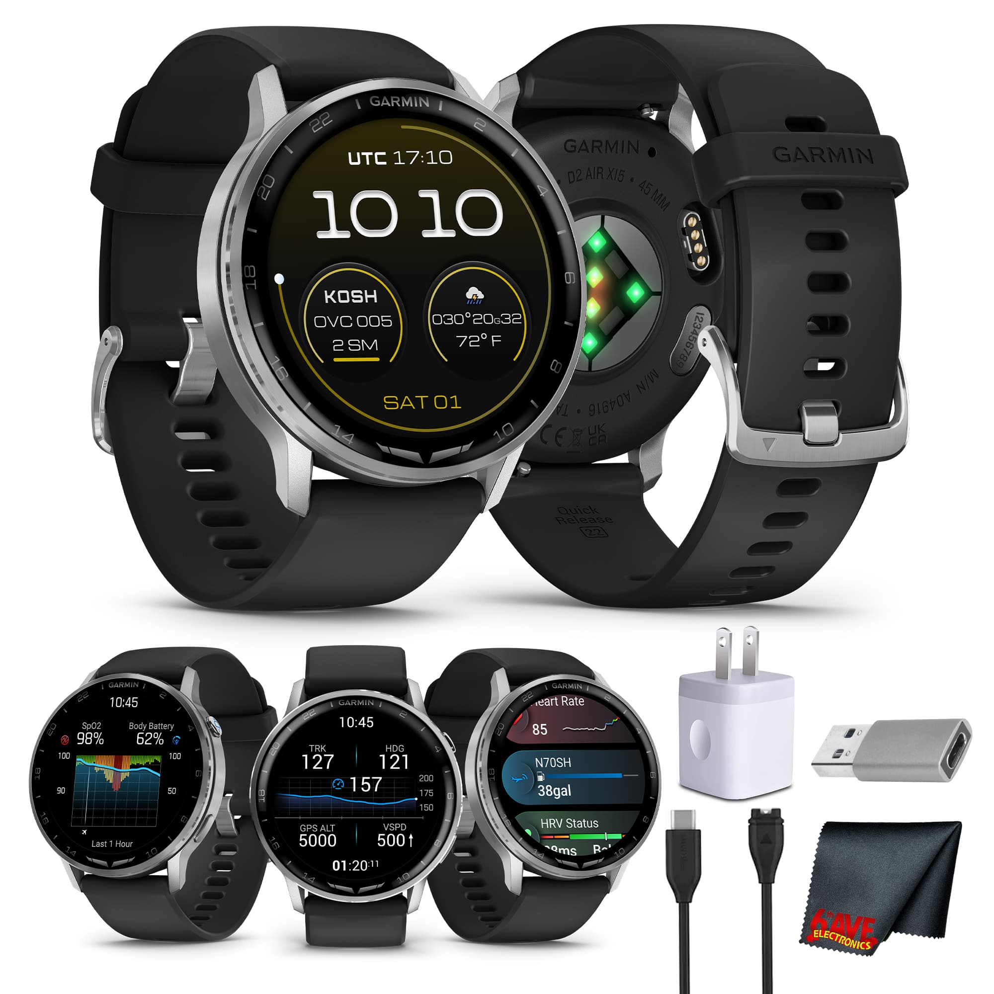 Garmin - D2 Air X15 Aviator Smartwatch - Silver with Black - Black - (2025)