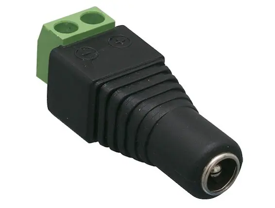 Front. Cable Leader - 2.1mm x 5.5mm DC Power Female Jack Adapter, CCTV Security Camera - Black.