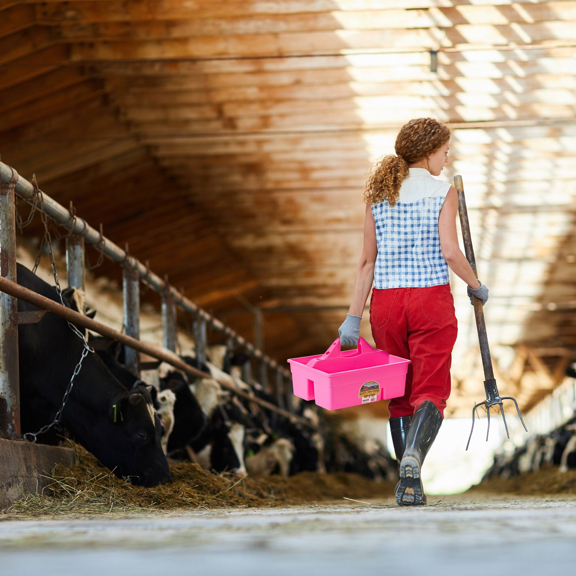 Alt View 3. Little Giant - Little Giant DuraTote Plastic Box Organizer w/2 Compartments & Grip Handle, Pink - Hot Pink.