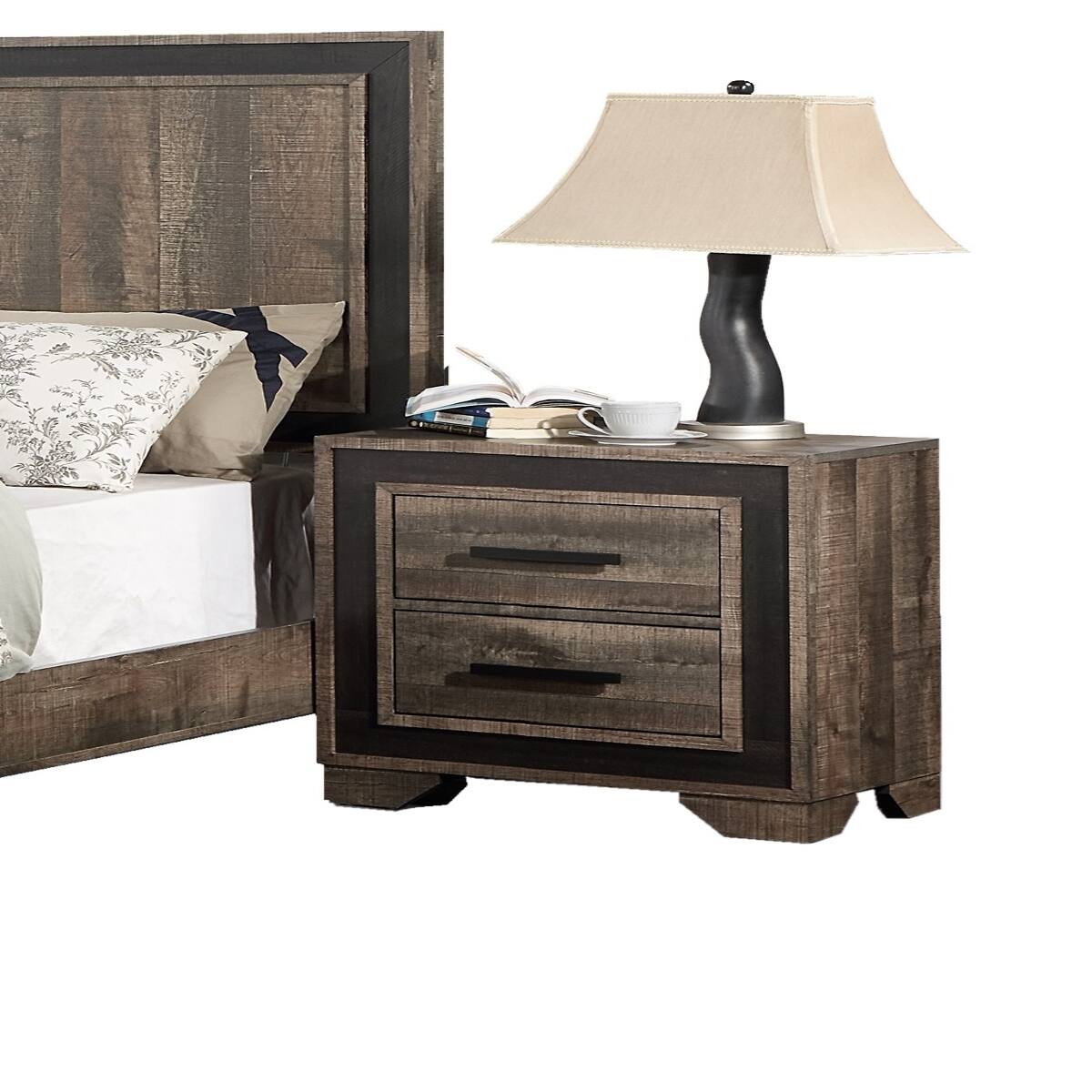 Left. Loheer - Loheer Oak Finish Nightstand, Two Drawer Bedside Table for Bedroom and Guest Room - Oak.