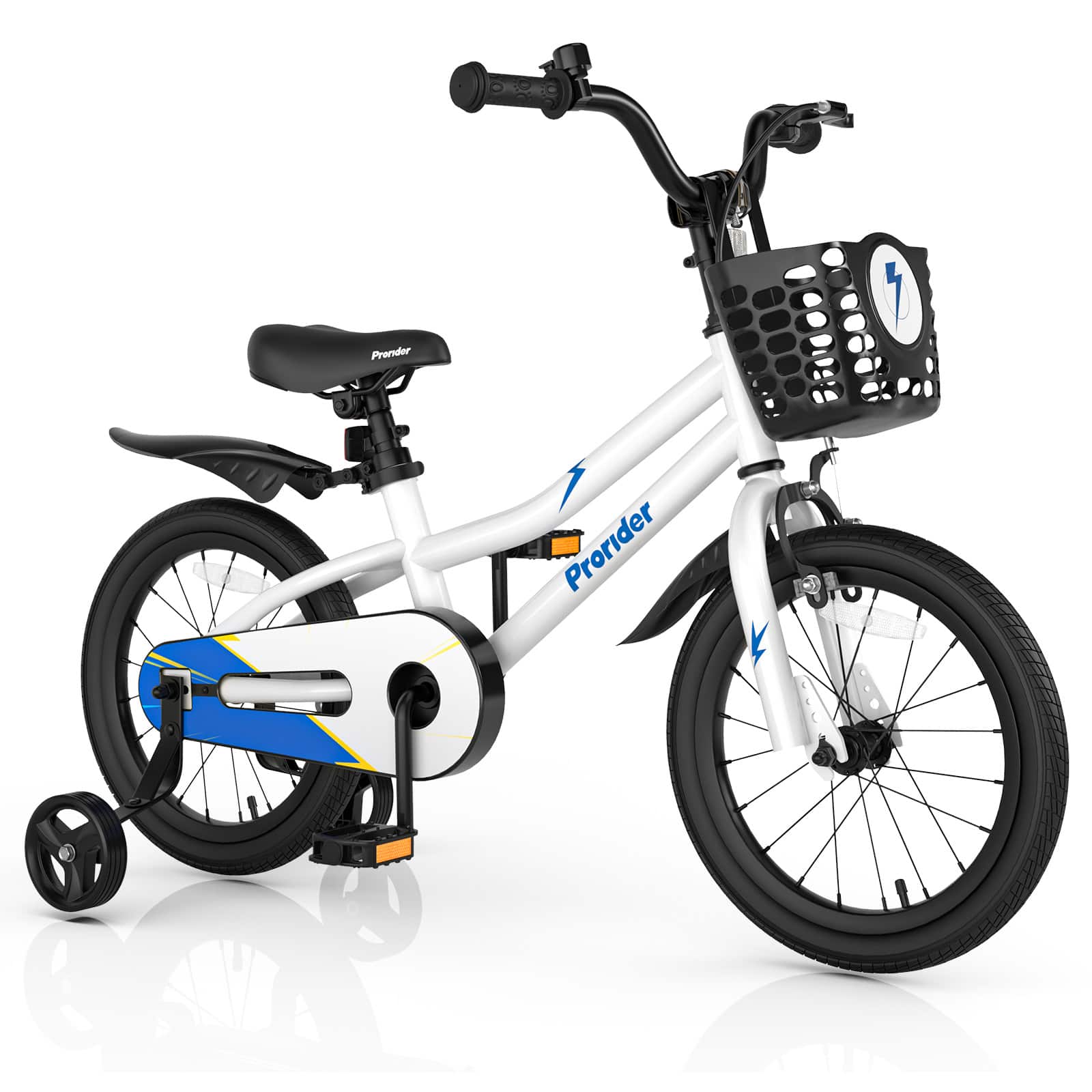 Costway - 16" Kid's Bicycle with Removable Training Wheels & Basket for 4-7 Years Old - White+Blue