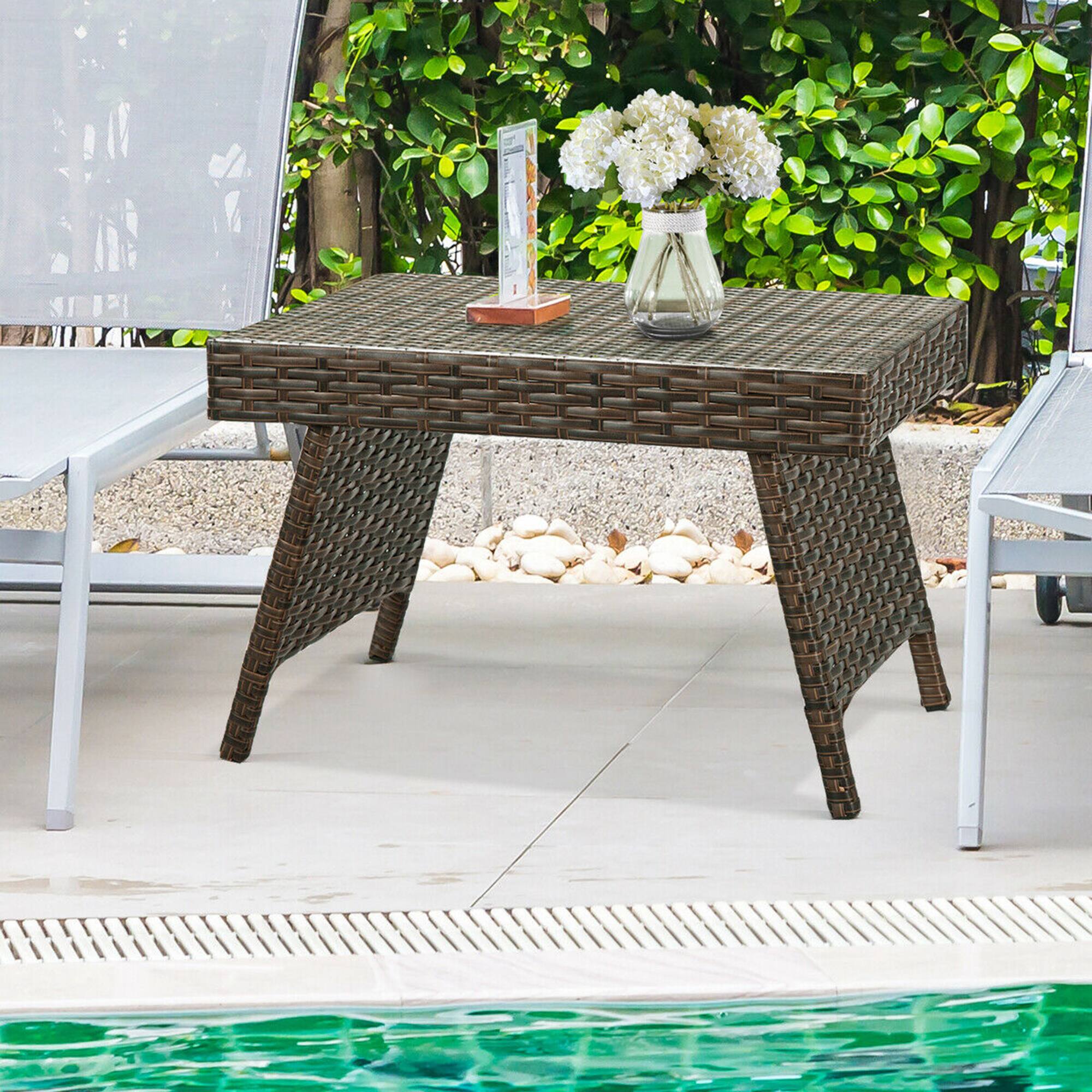 Alt View 2. Gymax - Gymax Folding Rattan Wicker Coffee Side Table Patio Garden Poolside Yard Outdoor - Brown.