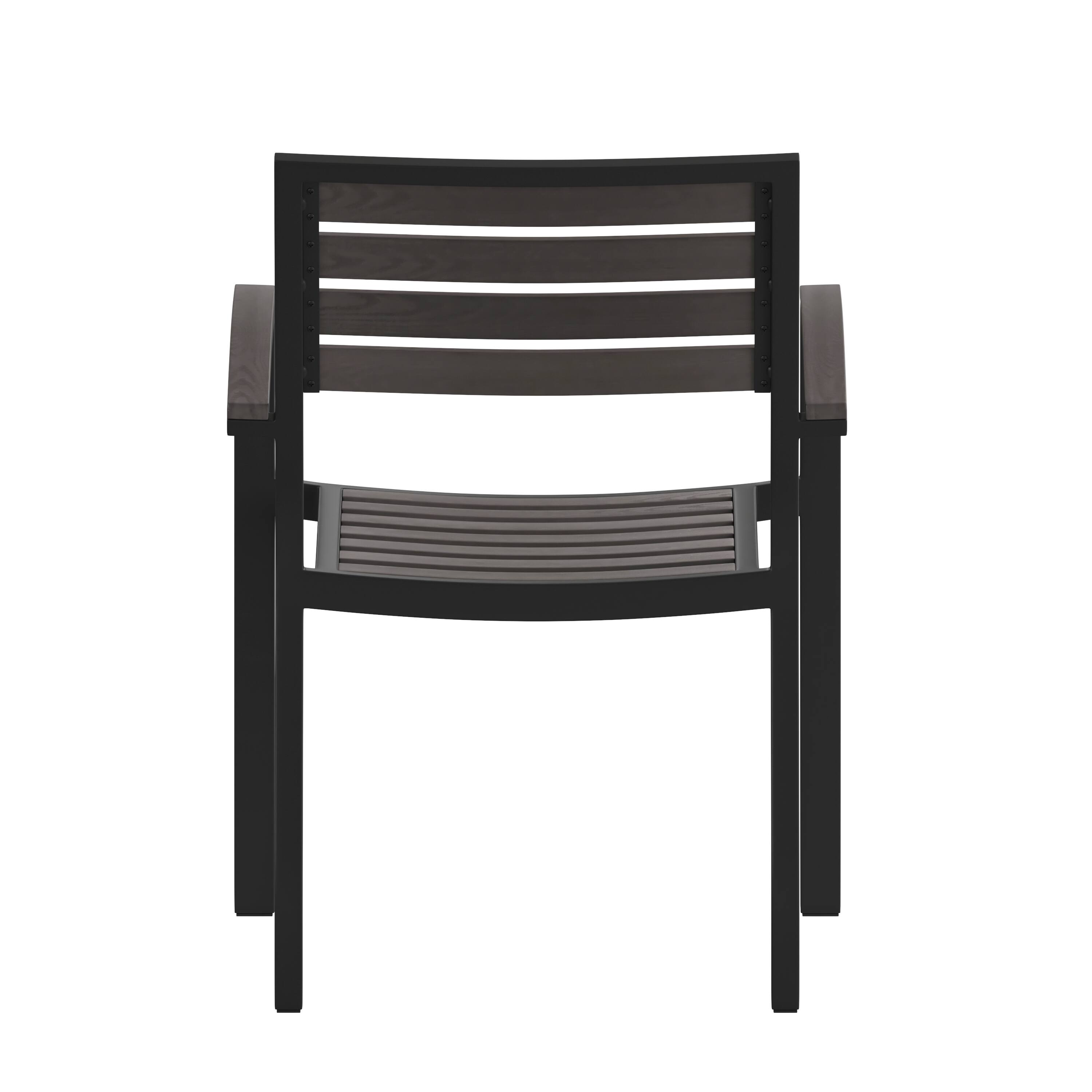 Alt View 8. Emma + Oliver - Set of 2 Stackable All-Weather Aluminum Patio Chairs with Faux Teak Slats - Gray Wash Teak.