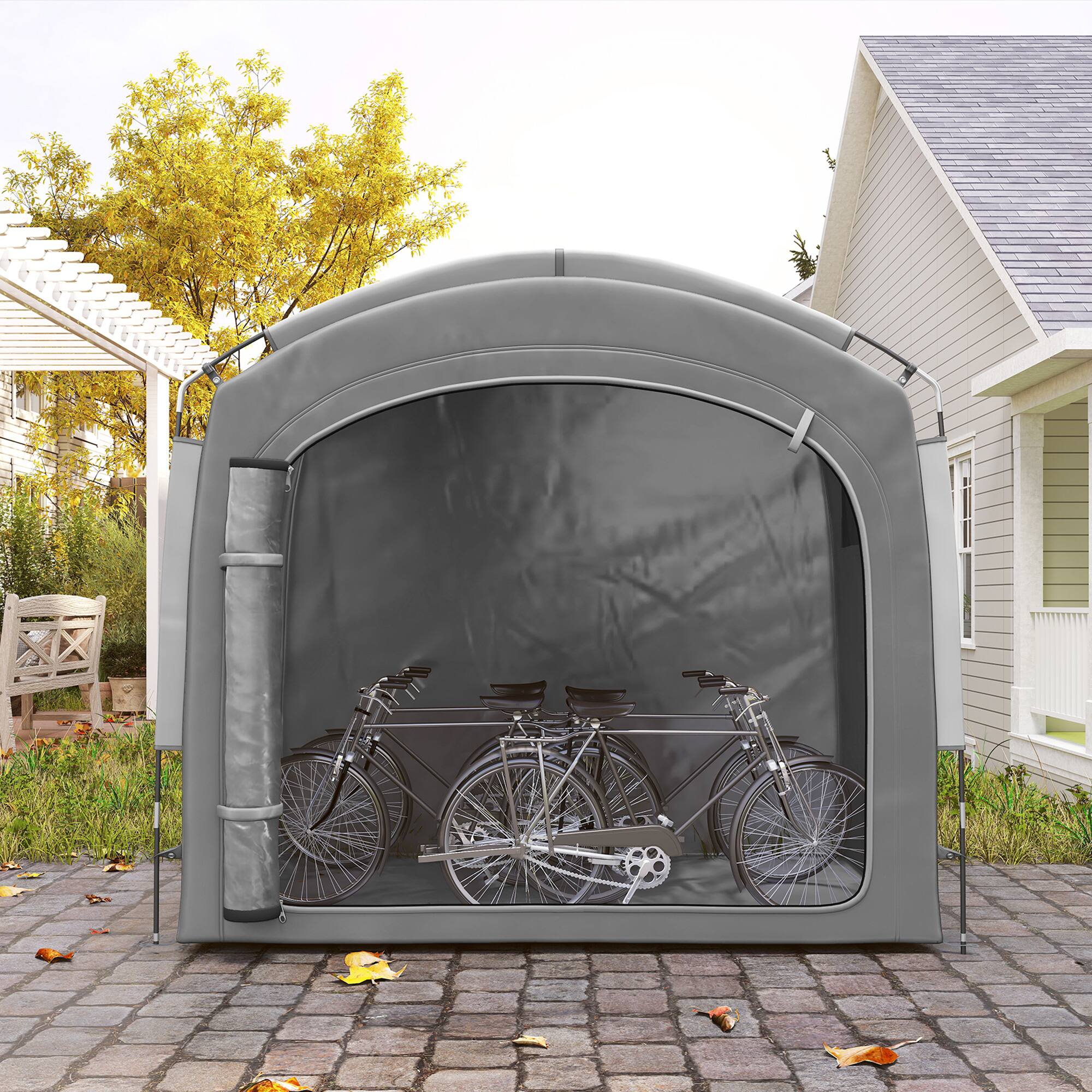 Alt View 8. Outsunny - Storage Shed Tent, Portable and Waterproof with 210D Oxford Fabric and Carry Bag for 3-4 Bicycles - Dark Gray.
