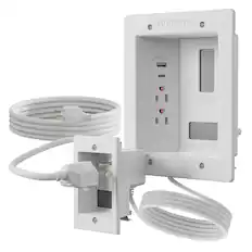 Front. Mount-It! - Recessed In-Wall Cable Management Kit for TVs – USB-C, USB-A, Dual Outlets & Hidden Cable Routing - White.