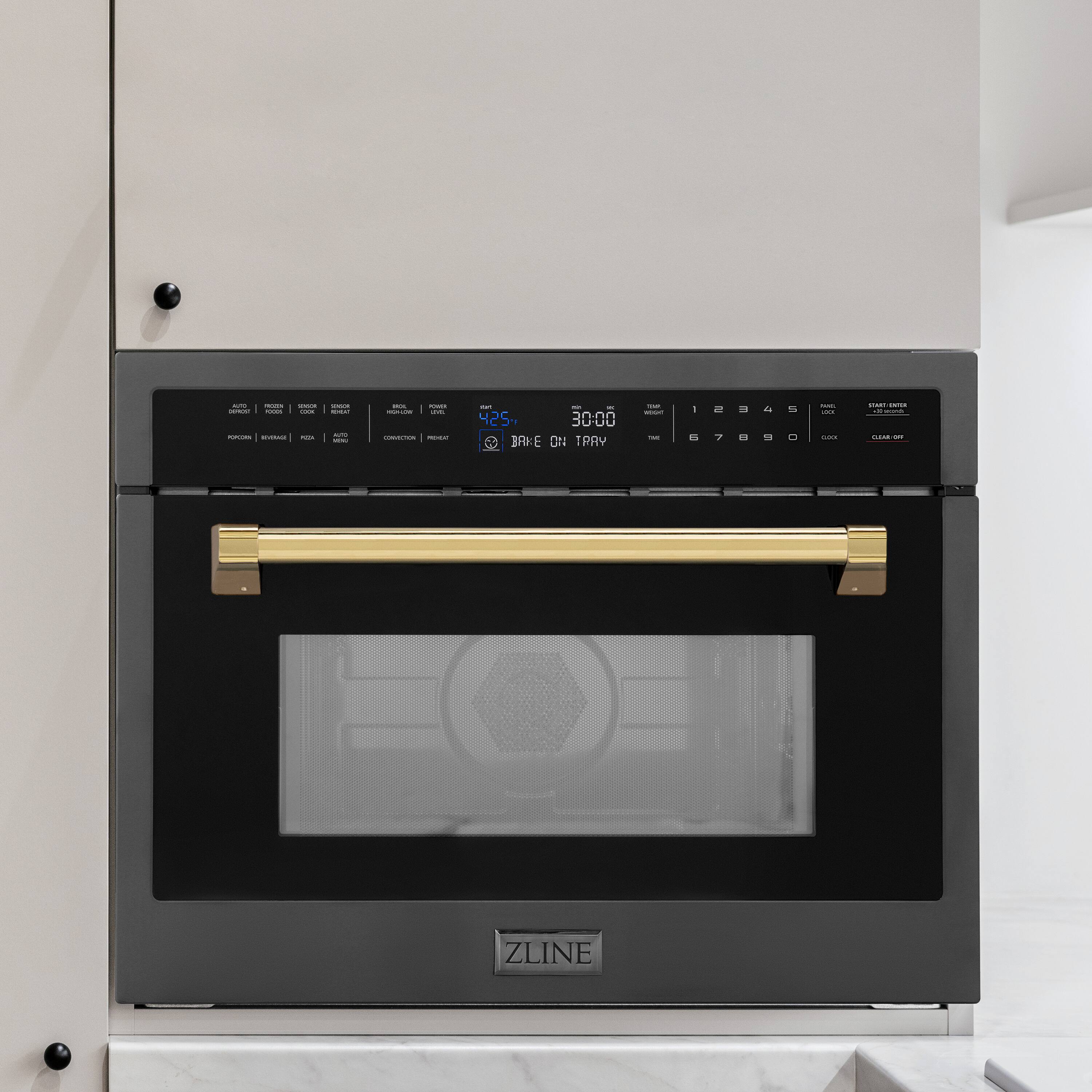Alt View 11. ZLINE - Autograph Edition 24" 1.6 cu ft. Built-in Convection Microwave Oven in Black Stainless Steel and Polished Gold Accents - Stainless steel.