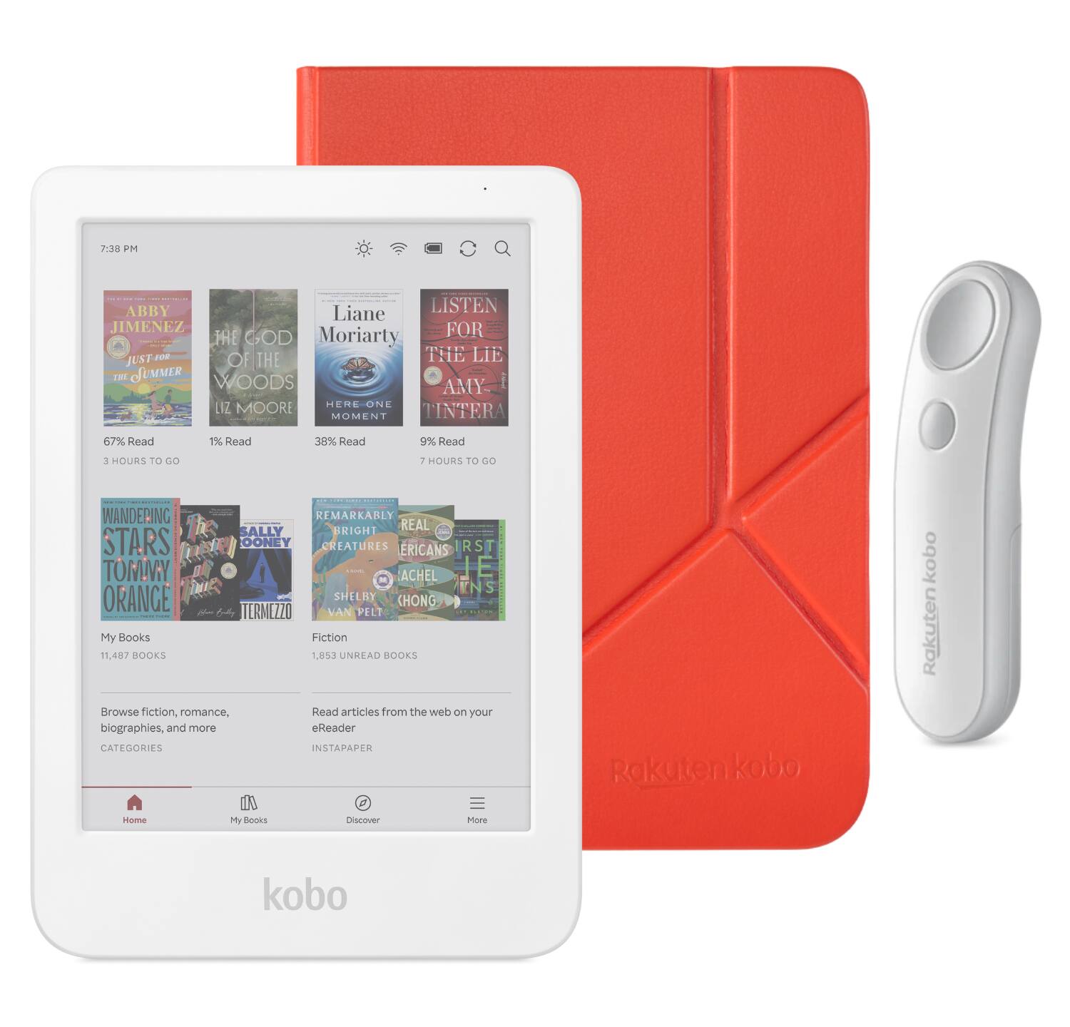 Kobo - Clara Colour (White) eReader with White Remote Bundle - 2025 - Cayenne Red SleepCover