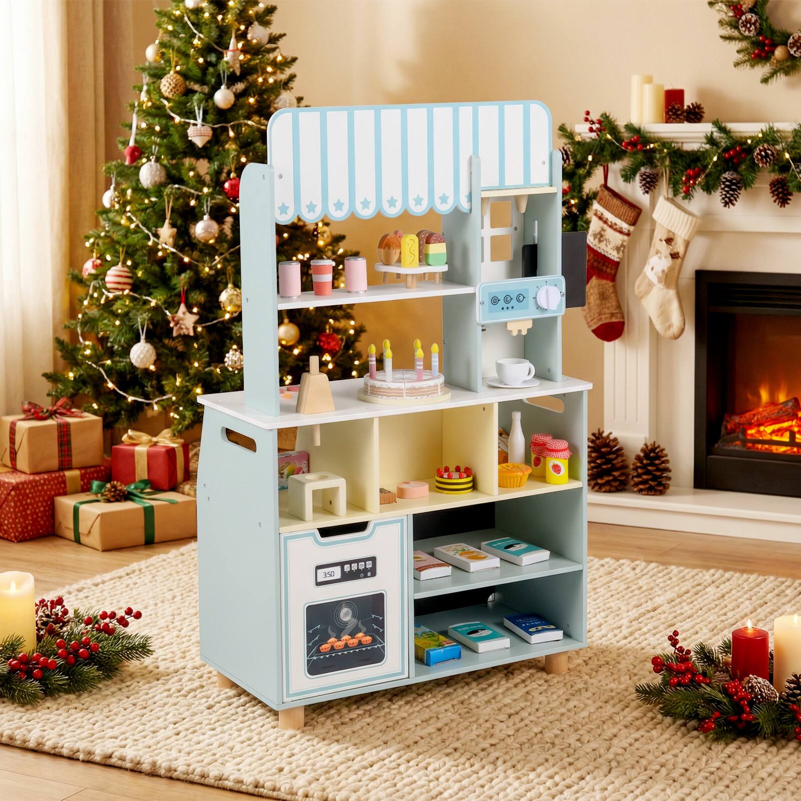 Alt View 1. Gymax - Gymax Kids Ice Cream Shop Wooden Grocery Store w/ 27 Accessories Ice Cream Machine Blue - Blue.