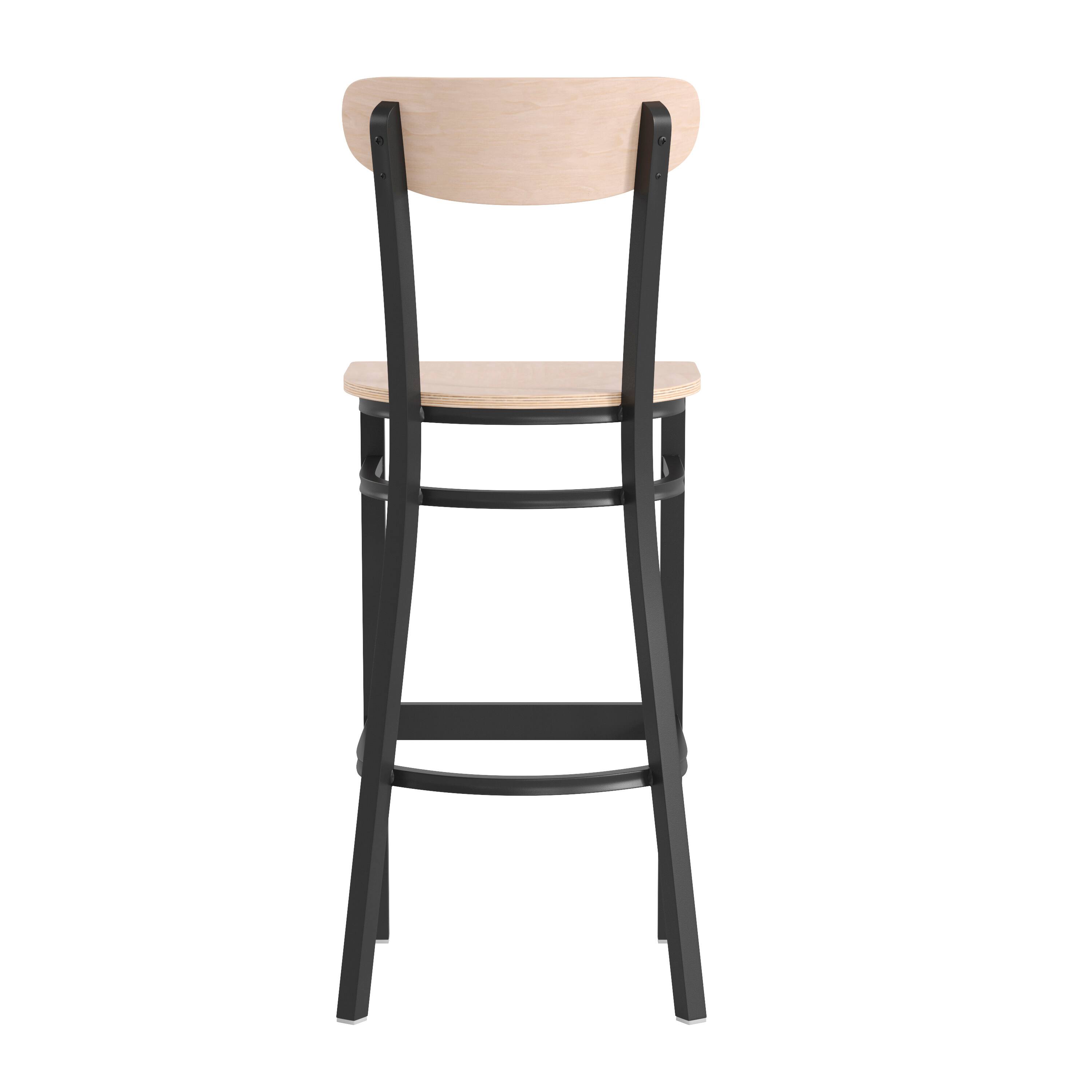 Alt View 8. Emma + Oliver - Yara Industrial Barstool with Rolled Steel Frame and Solid Wood Seat - 500 lbs. Static Weight Capacity - Natural Birch.