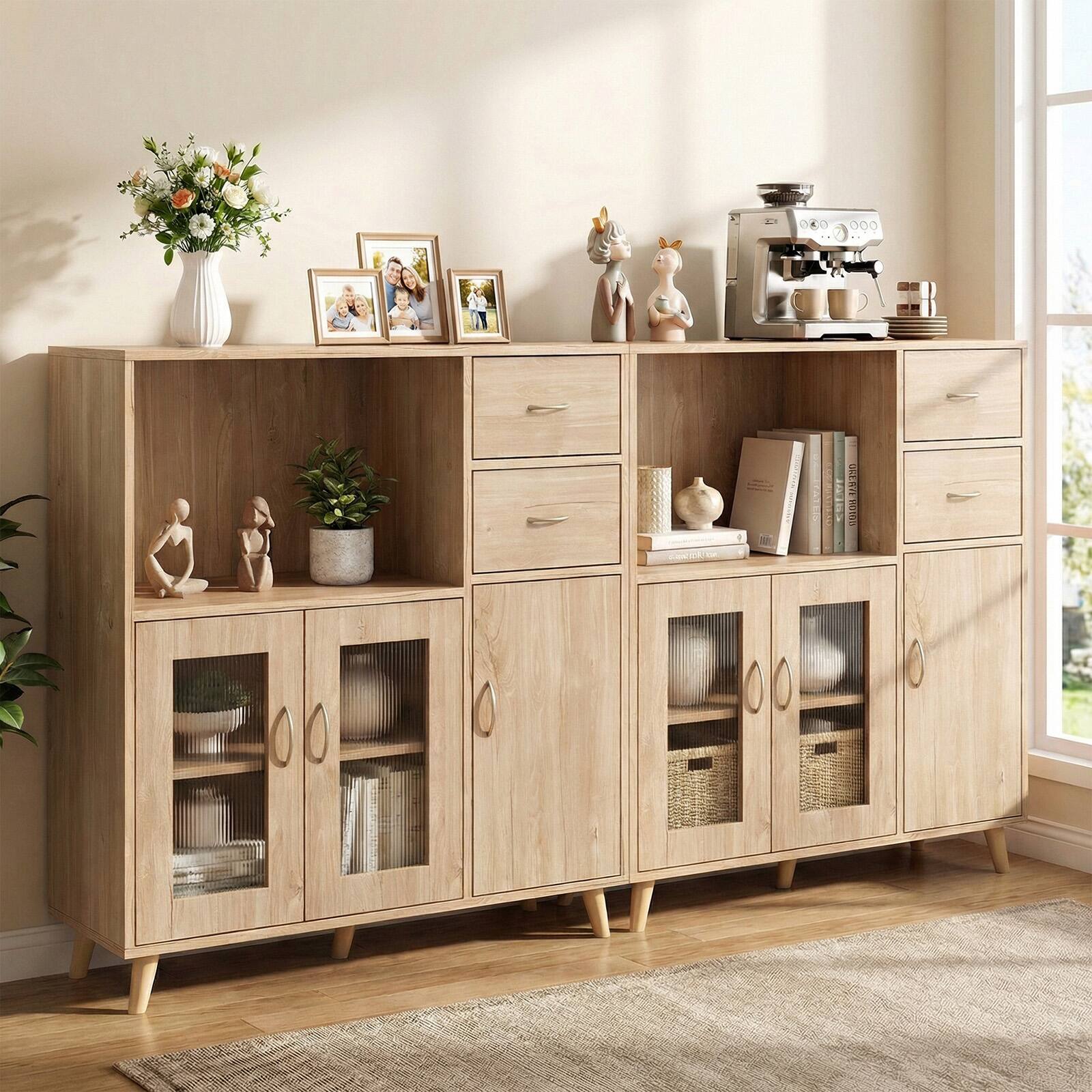 Alt View 9. Gymax - Gymax 36'' Sideboard Buffet Cabinet w/Open Compartment 2 Drawers & 3 Doors for Kitchen Natural - Yellow.