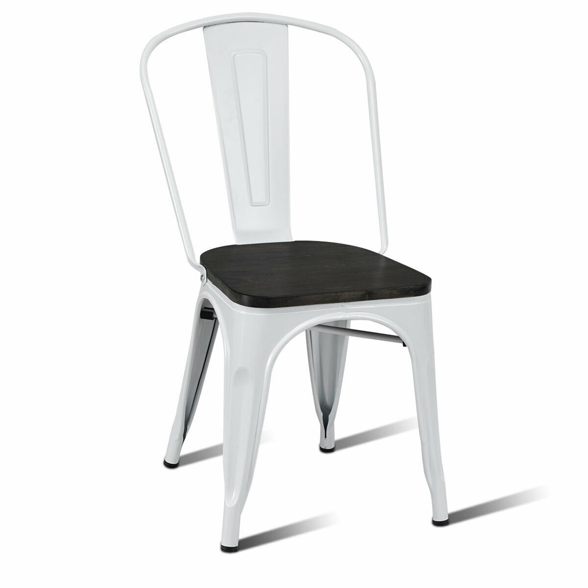Alt View 7. Gymax - Gymax Set of 4  Metal Dining Side Chair Wood Seat Stackable Cafe Bistro - White.