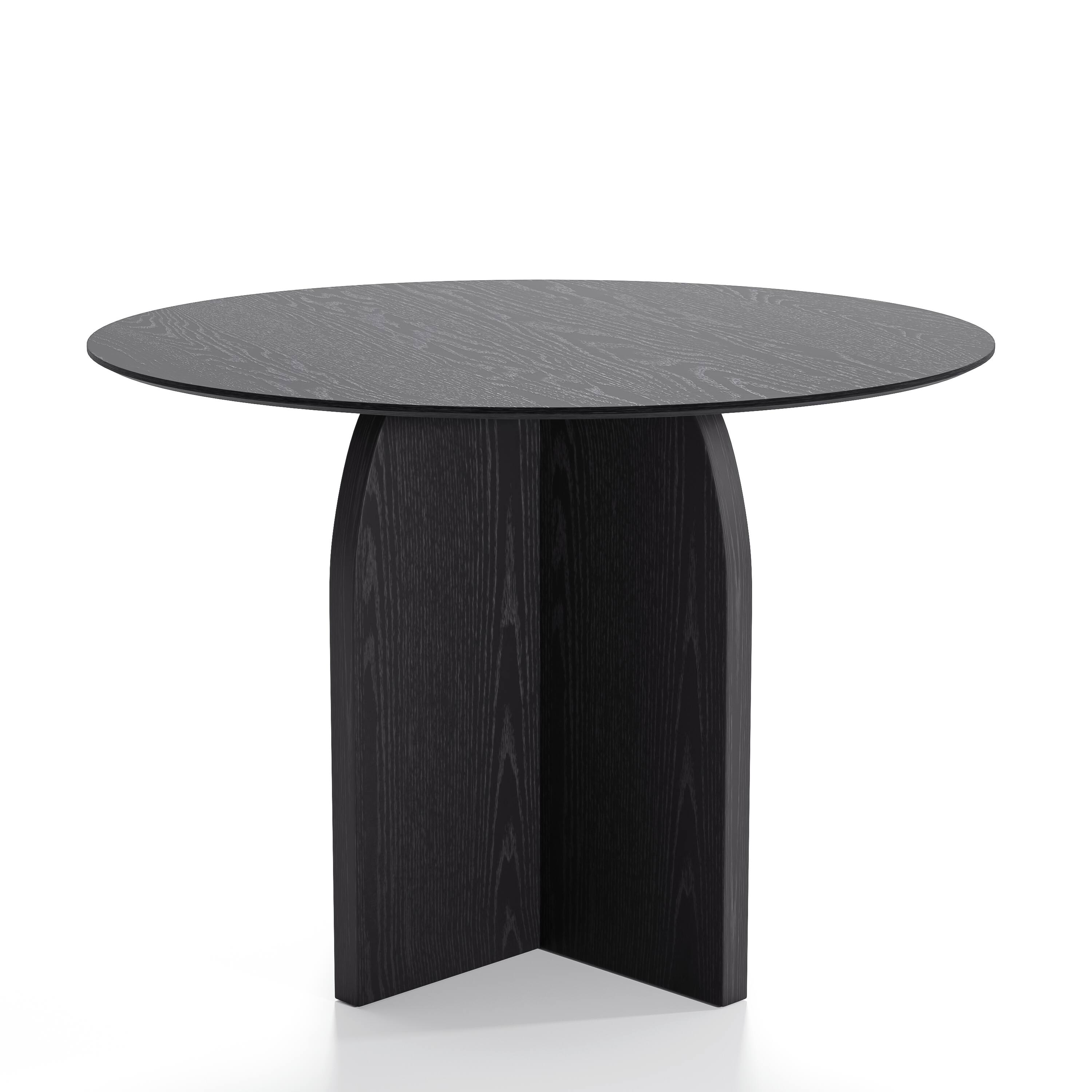 Angle. Lirago - 42in. Arched Leg Round Dining Table Black Finish Solid Wood Timeless Style,Seats 6 People - Black.