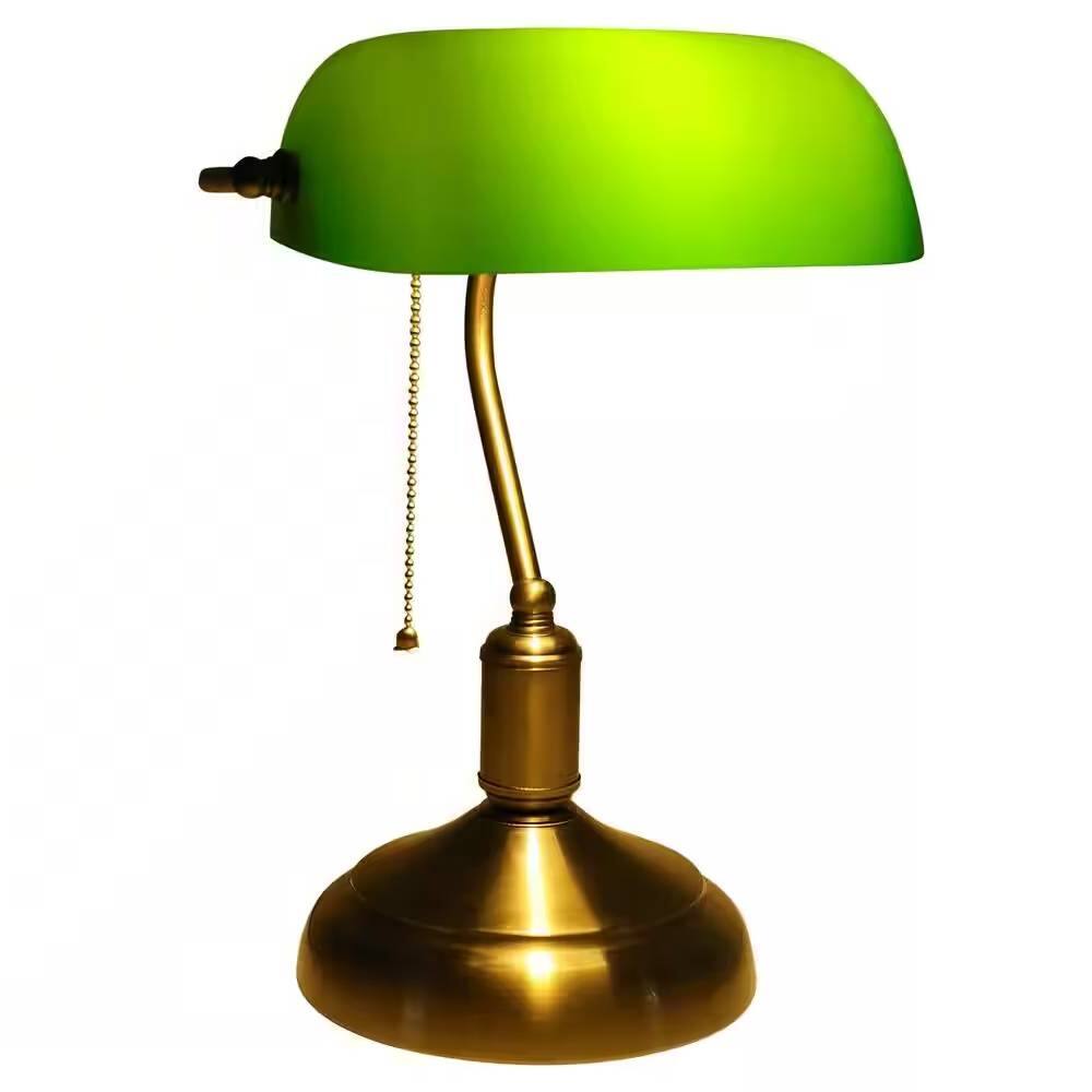 Angle. Hivvago - Antique Brass Bankers Lamp Desk Light Table Lamp with Green Glass Shade - Brass, Green.