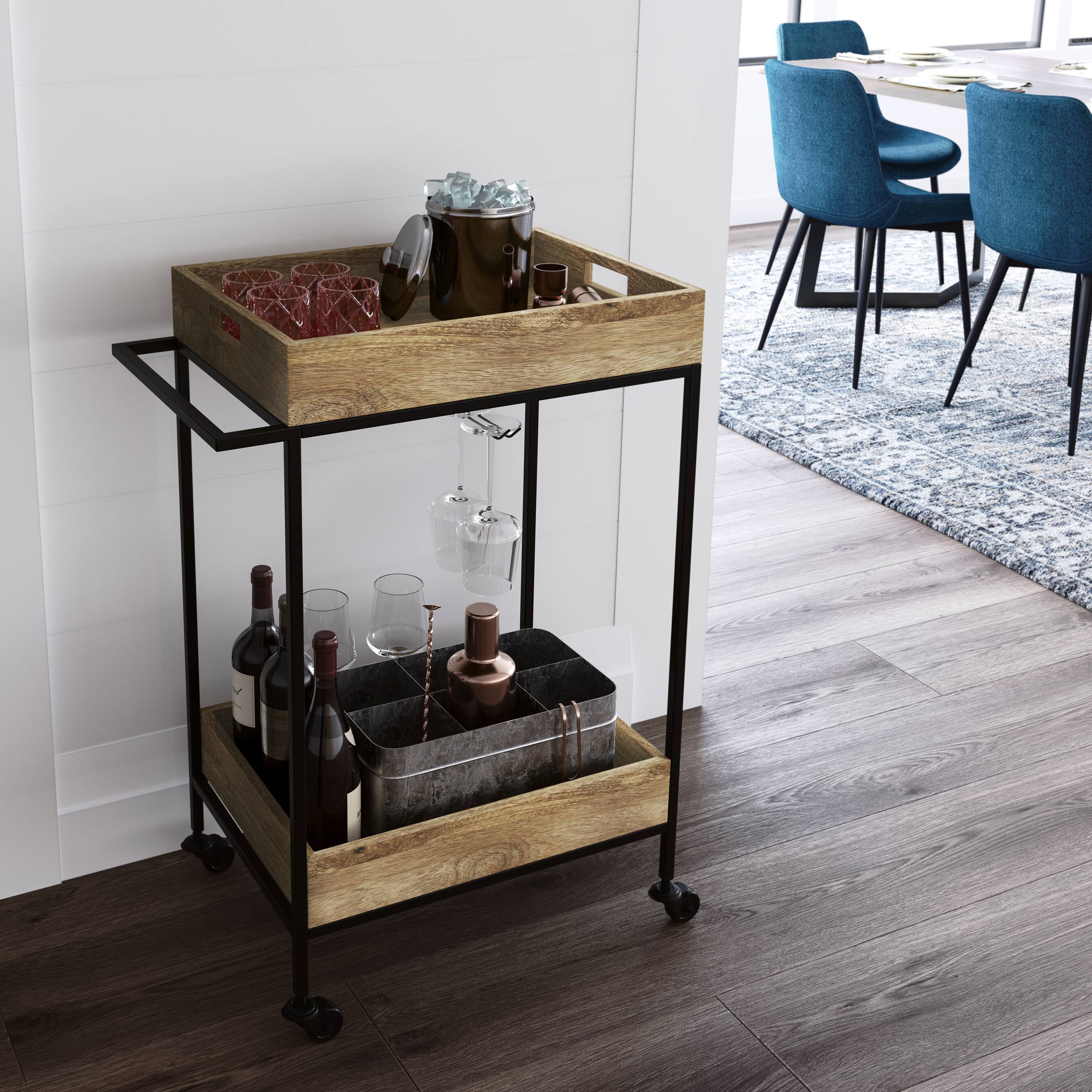Angle. Simpli Home - Simons SOLID MANGO WOOD Industrial Contemporary 24 inch Wide Bar Cart in Natural - Natural.