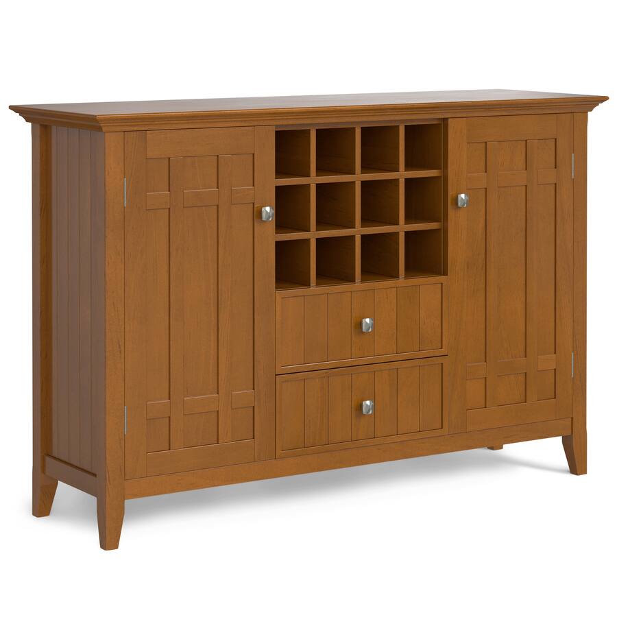 Simpli Home Bedford Sideboard Buffet and Wine Rack Light Golden Brown ...