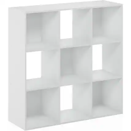 Front. FurniFact - White Engineered Wood 9 Cube Storage Organizer with Modern Storage Cubes - White.