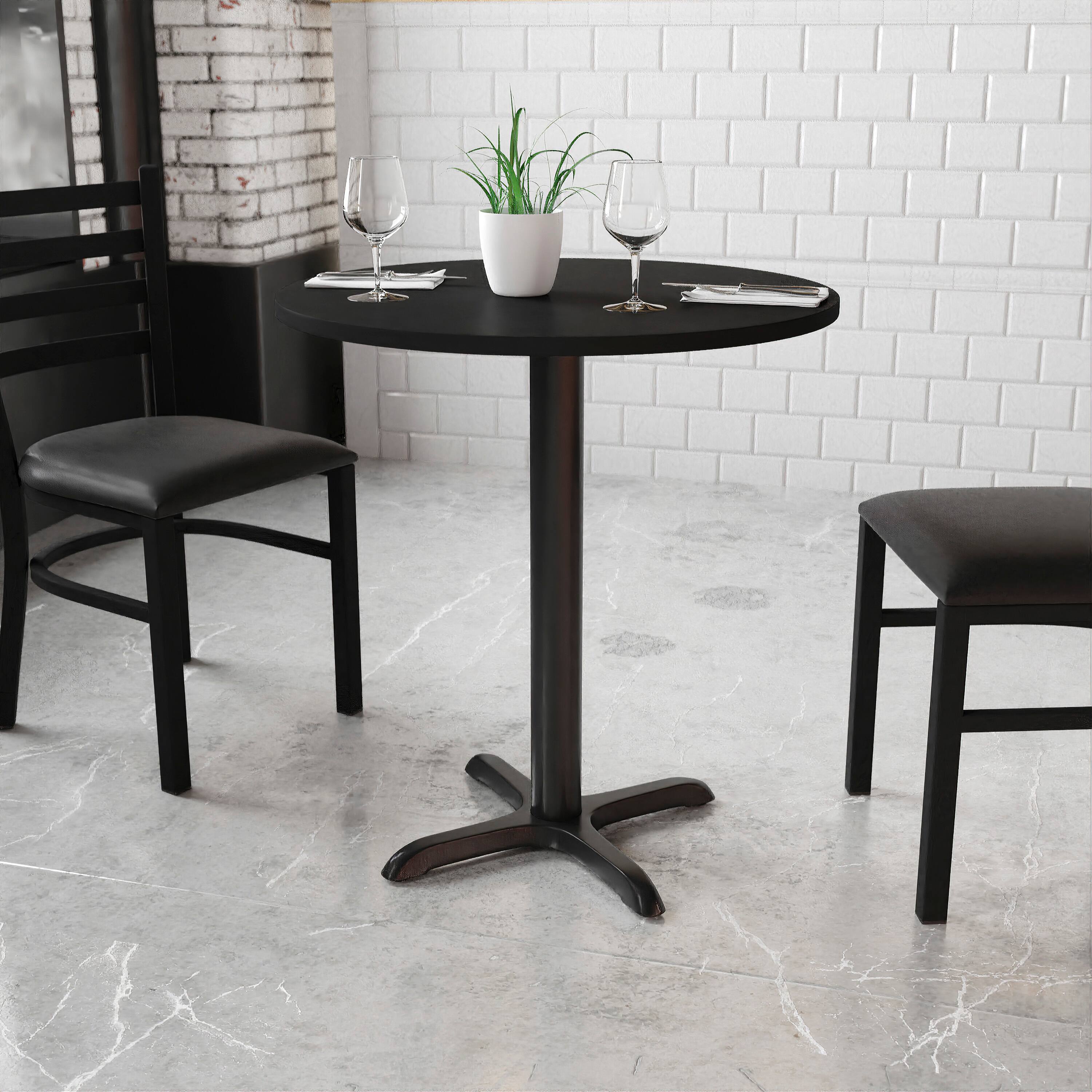 Angle. Flash Furniture - Stiles 30'' Round Black Laminate Table Top with 22'' x 22'' Table Height Base - Black.