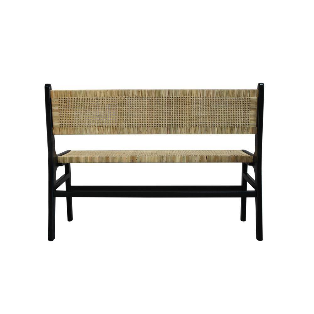 Alt View 2. Carolina Chair & Table - Leana Rattan Bench - Black - Black, Natural.