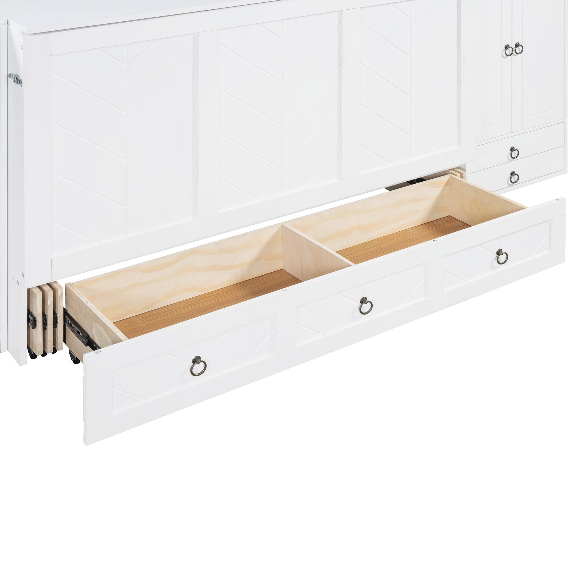 Alt View 10. Tiramisubest - Queen Size Murphy Bed with USB, Wardrobes & Drawers, White, 81x113x42 inches, 358 lbs - White.