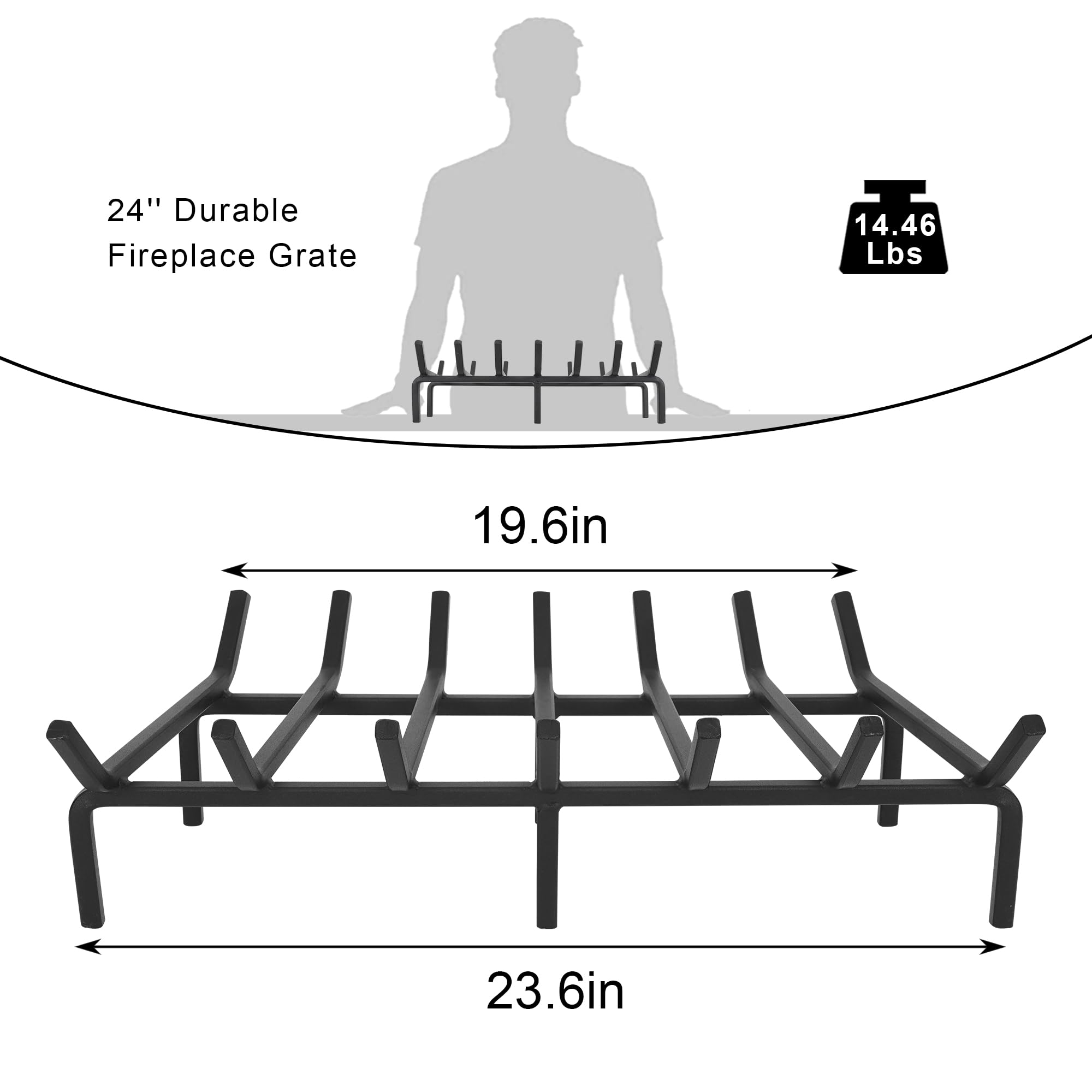 24" Durable Fireplace Grate  
14.46 Lbs  
19.6in x 23.6in