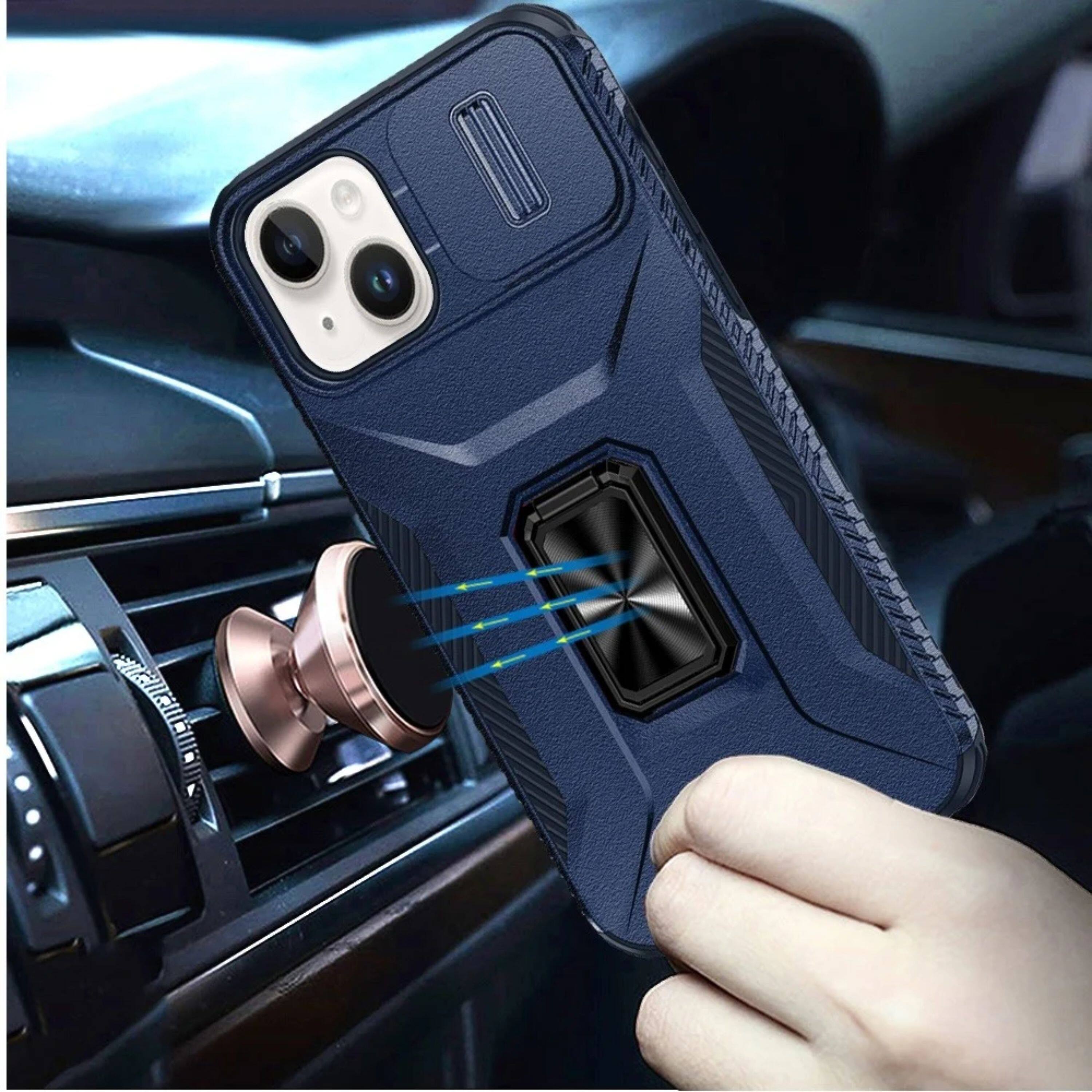 Angle. Kitcheniva - Full Coverage Metal Stand Lens Cover Phone Case With 2 Pcs Tempered Glass For iPhone 15 Blue - Blue.